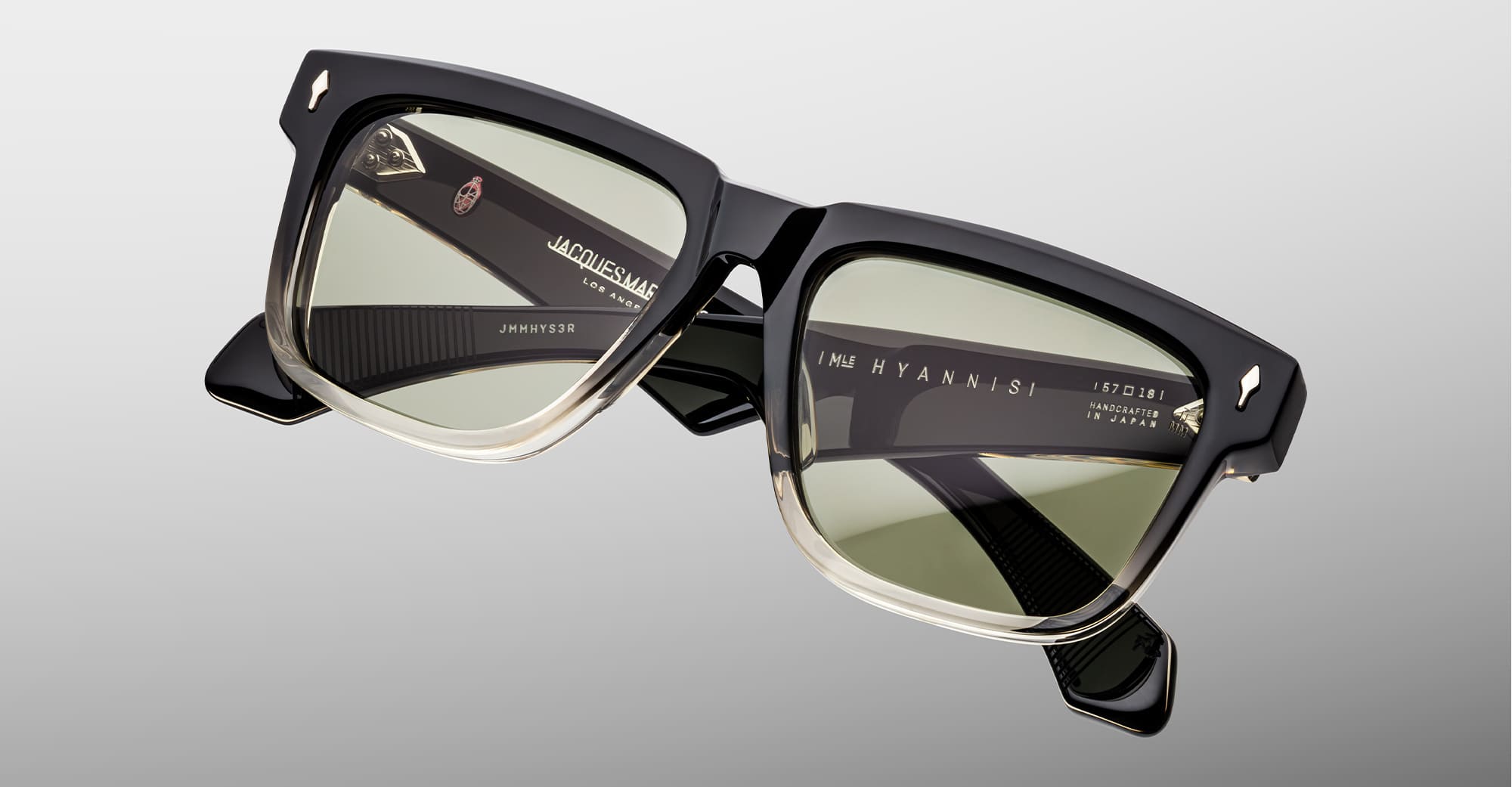 Ottica Mondello Roma - Jacques Marie Mage - JMMHYS-3R - HYANNIS - BLACK FADE - Acetate - shape Rectangular - Black - EYEWEAR - SUNGLASSES - Unisex,Uomo,Donna,Women,Men - lens light green - Made In Japan