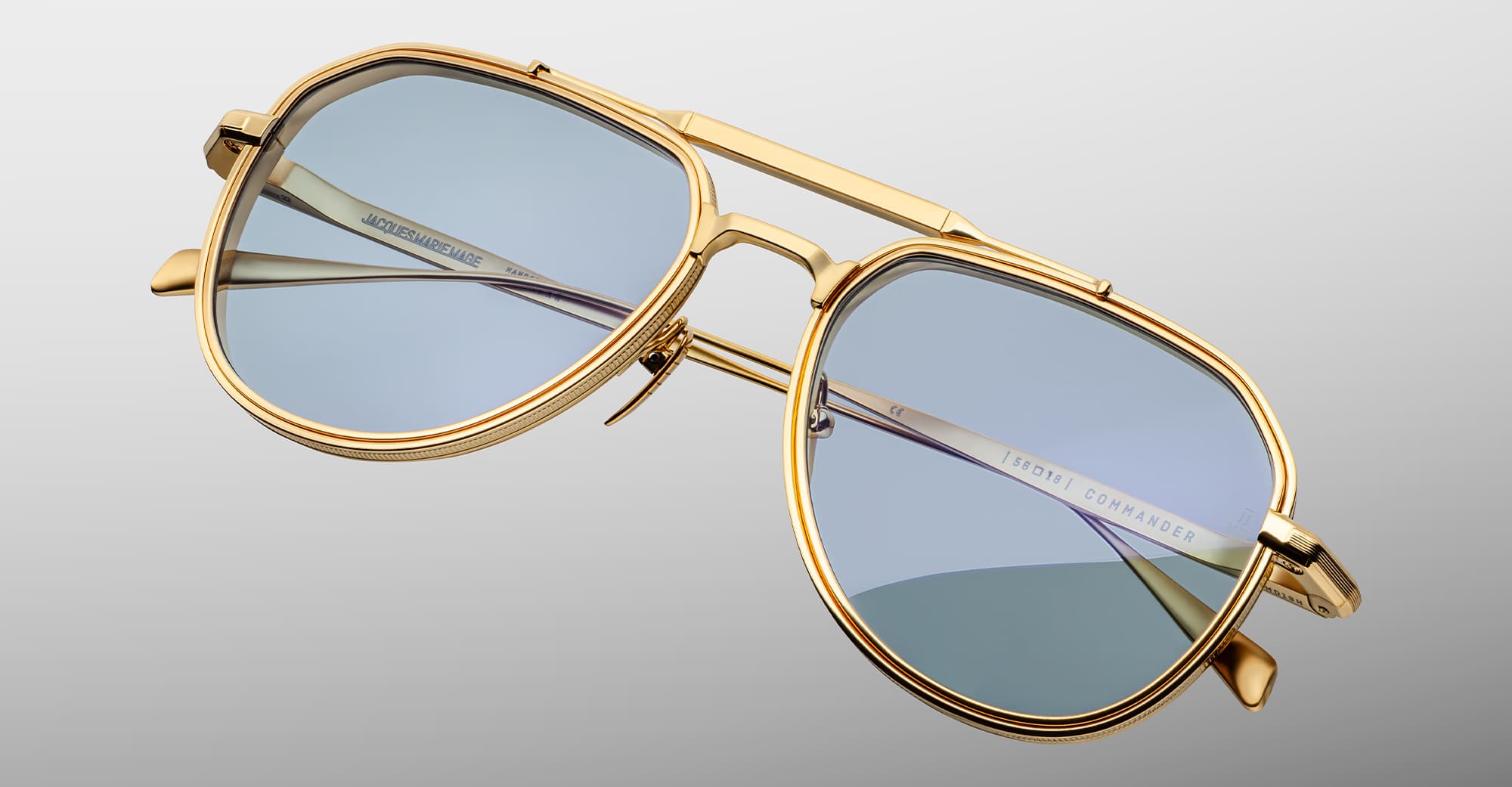 Ottica Mondello Roma - Jacques Marie Mage - JMMMD-19H - COMMANDER - CIEL - Titanium - shape Aviator - Gold - EYEWEAR - SUNGLASSES - Unisex,Uomo,Donna,Women,Men - lens Blue - Made In Japan