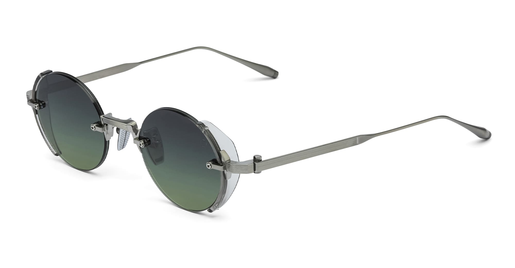 Ottica Mondello Roma - Akoni - AKS-519B-46 - JUPITER - BLACK PALLADIUM / CRYSTAL GREY - Titanium - shape Round - Palladium - EYEWEAR - SUNGLASSES - Uomo,Men - lens Gradient green - Made In Japan