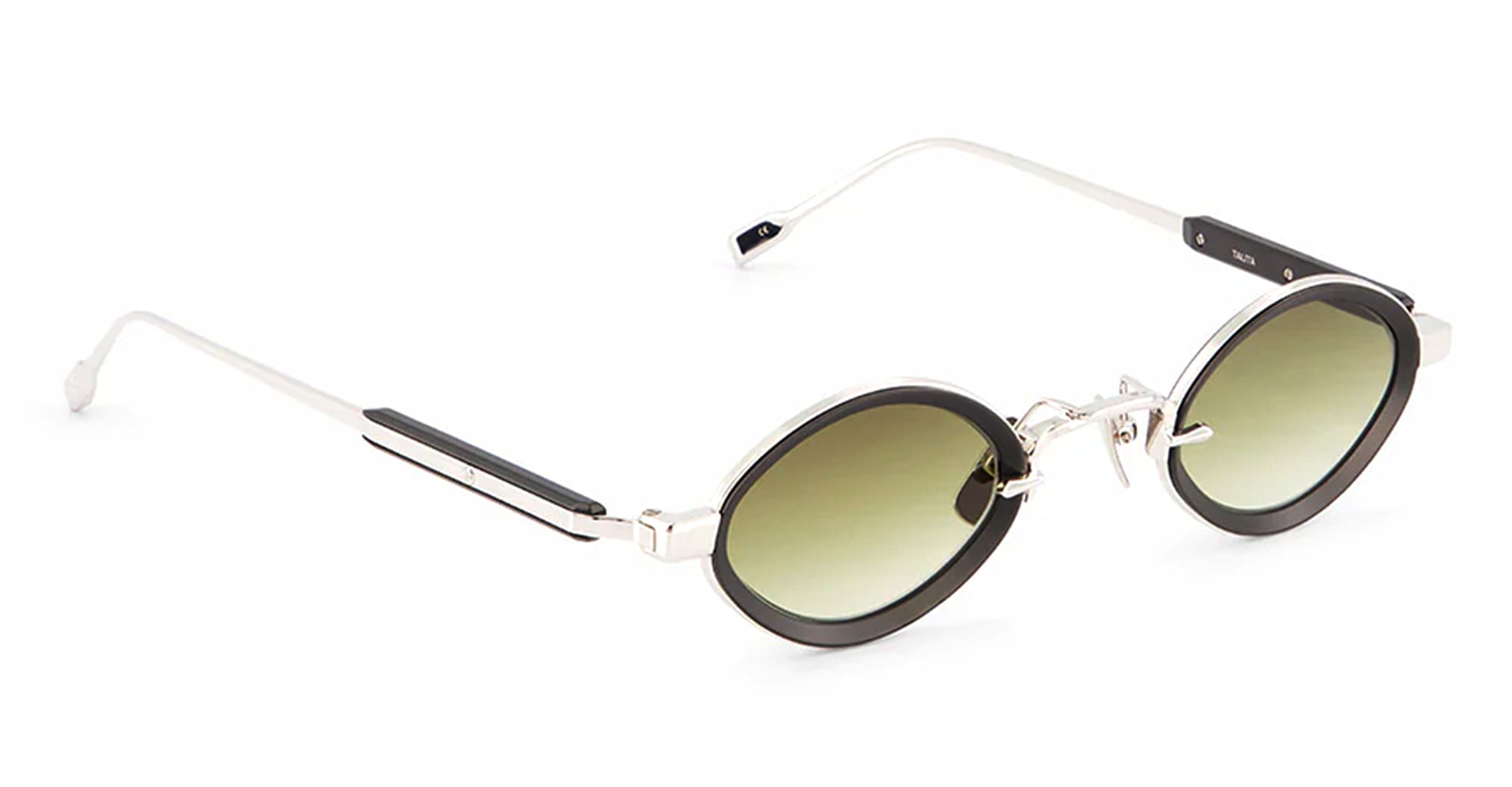 Ottica Mondello Roma - Sato - Talita-P-B-1 - TALITA - PLATINUM / MATT BLACK - Acetate, titanium - shape Oval - silver, black - EYEWEAR - SUNGLASSES - Unisex,Uomo,Donna,Women,Men - lens Gradient green - Made In Japan