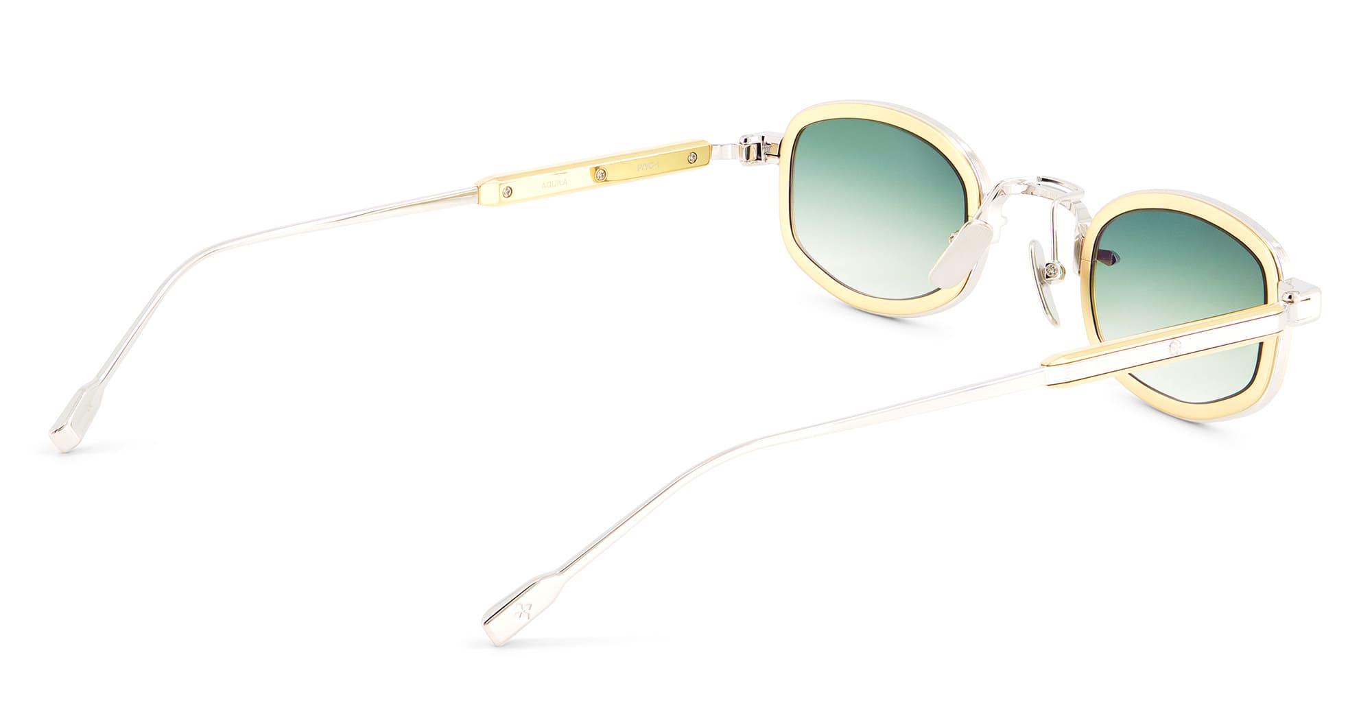 Ottica Mondello Roma - Sato - Aquila-P-YG-1 - AQUILA - PLATINUM / YELLOW GOLD - Acetate, titanium - shape Oval - silver, gold - EYEWEAR - SUNGLASSES - Unisex,Uomo,Donna,Women,Men - lens Gradient green - Made In Japan