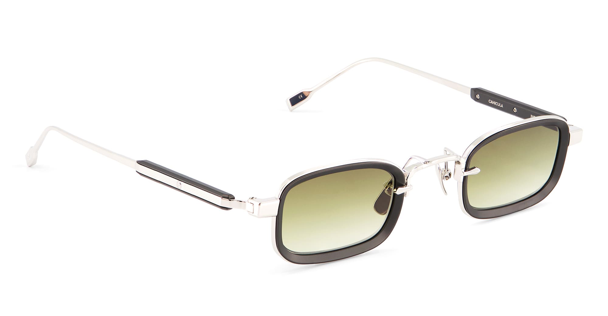 Ottica Mondello Roma - Sato - Canicula-P-B-1 - CANICULA - PLATINUM / MATTE BLACK - Acetate, titanium - shape Rectangular - silver, black - EYEWEAR - SUNGLASSES - Unisex,Uomo,Donna,Women,Men - lens Gradient green - Made In Japan