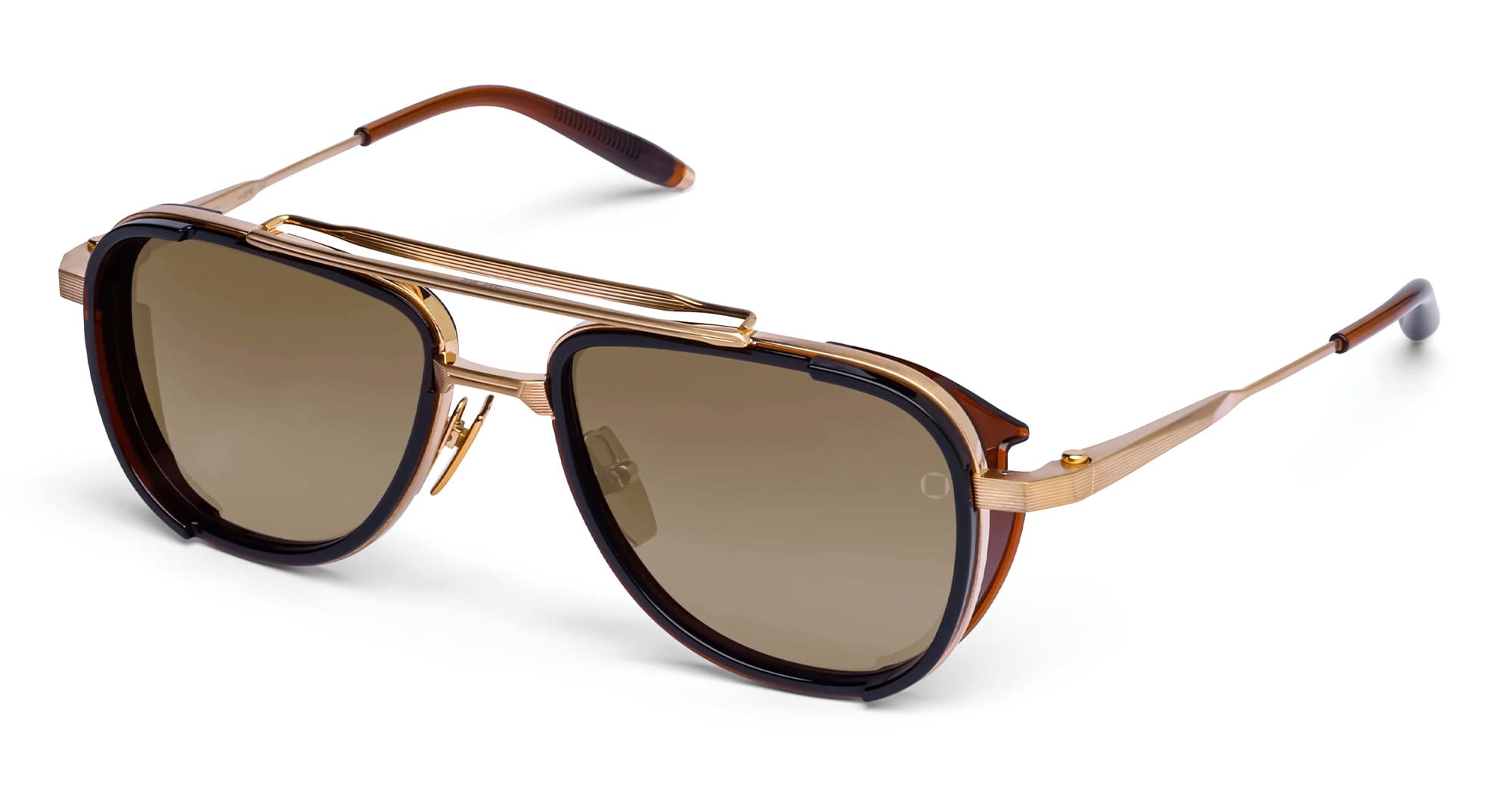 Ottica Mondello Roma - Akoni - AKS-525C-54 - SPITZER - BRUSHED 12K GOLD/ BROWN - titanium, acetate - shape Pilot - Gold, brown - EYEWEAR - SUNGLASSES - Unisex,Uomo,Donna,Women,Men - lens Gradient brown - Made In Japan