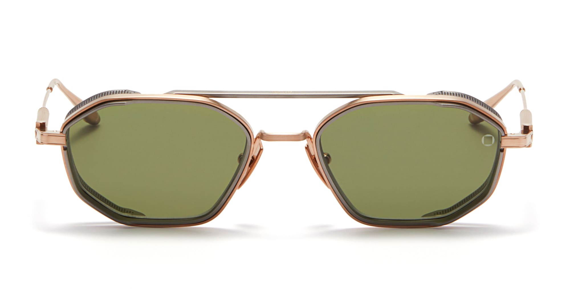 Ottica Mondello Roma - Akoni - AKS-508A-51 - ERIS-TWO - BRUSHED WHITE GOLD / MATTE BLACK - Titanium - shape Octagonal - light gold - EYEWEAR - SUNGLASSES - Uomo,Men - lens olive green - Made In Japan
