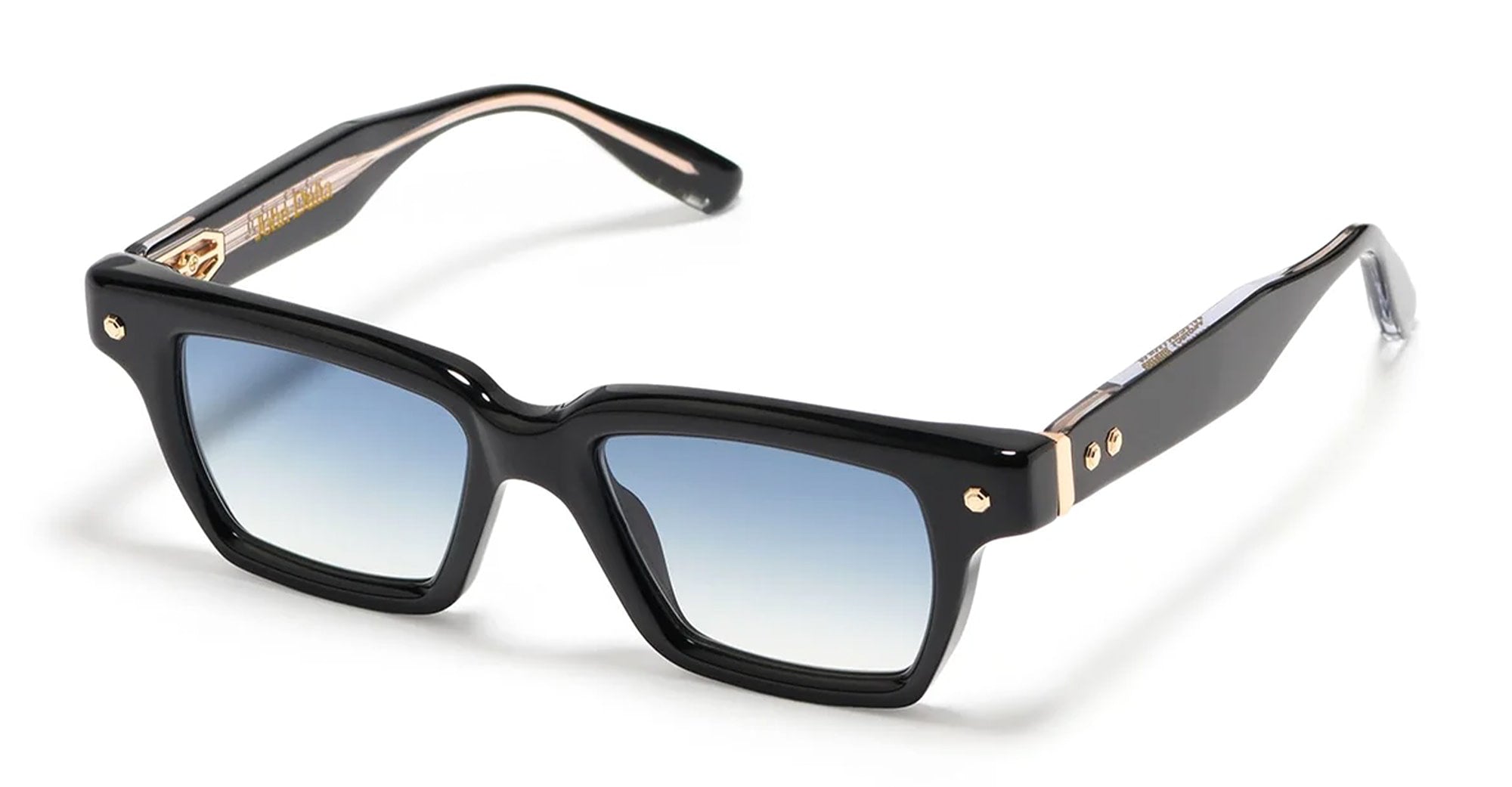  Yellow Gold - Acetate - shape Squared - Black, gold - EYEWEAR - SUNGLASSES - Unisex,Uomo,Donna,Women,Men - lens Gradient blue - Made In France