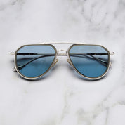 Ottica Mondello Roma - Cutler and Gross - GFLE-025-57-02 - THE GREAT FROG - TRIUMPH - SILVER / OLIVE - Titanium - shape Aviator - Silver - EYEWEAR - SUNGLASSES - Uomo,Men - lens Blue - Made In Italy