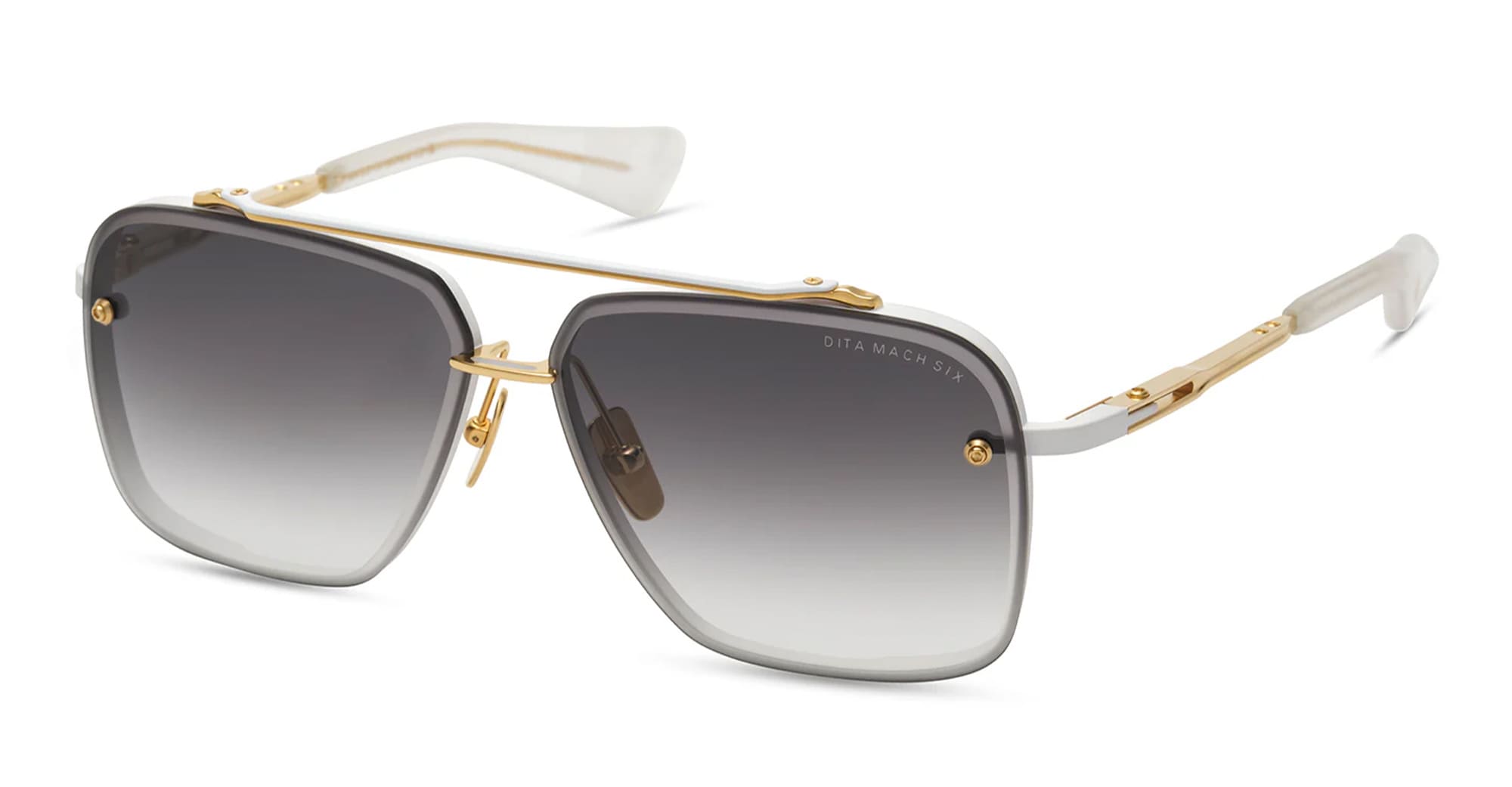 Ottica Mondello Roma - DITA - DTS121-62-07 - MACH-SIX - MATTE WHITE/ YELLOW GOLD - Titanium - shape Aviator - white, gold - EYEWEAR - SUNGLASSES - Unisex,Uomo,Donna,Women,Men - lens Gradient grey - Made In Japan