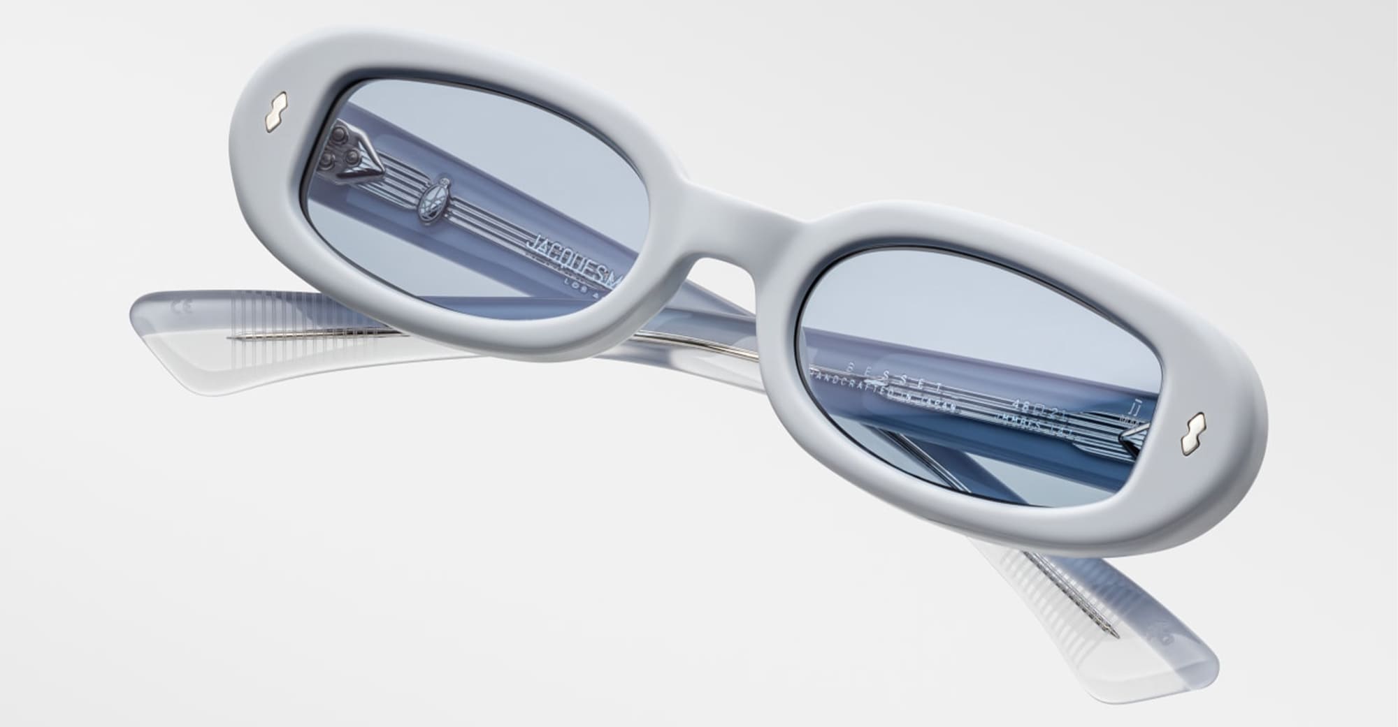 Ottica Mondello Roma - Jacques Marie Mage - JMMBES-14T - SUEDE COLLECTION: BESSET - SKY SUEDE - Acetate - shape Oval - light blue - EYEWEAR - SUNGLASSES - Donna,Women - lens Blue - Made In Japan