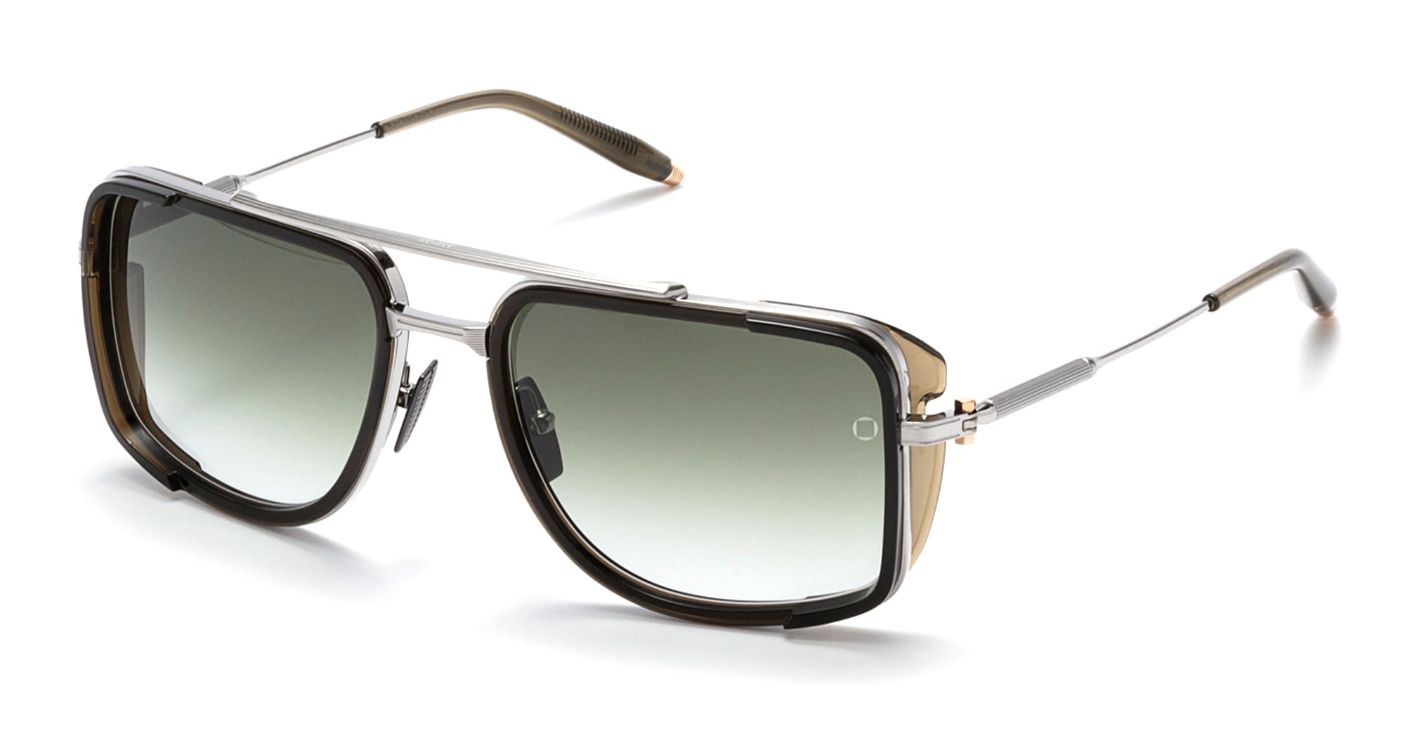 Ottica Mondello Roma - Akoni - AKS-500B-59 - STARGAZER - BRUSHED PALLADIUM / CRYSTAL OLIVE - Acetate, titanium - shape Rectangular - Olive - EYEWEAR - SUNGLASSES - Uomo,Men - lens Green - Made In Japan