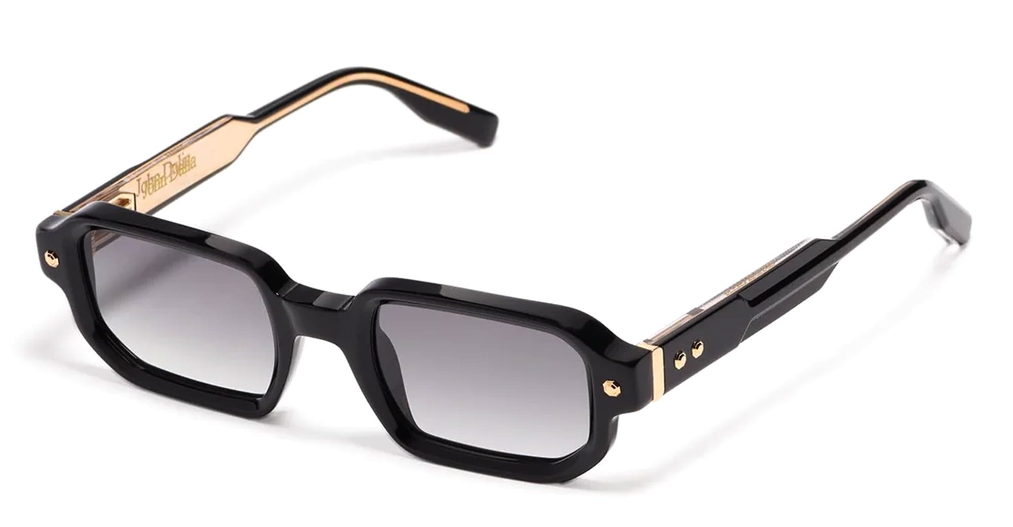 Ottica Mondello Roma - John Dalia - P06-C100 - PROJECT 06 - C100 Shiny Black/ Yellow Gold - Acetate - shape Rectangular - Black, gold - EYEWEAR - SUNGLASSES - Unisex,Uomo,Donna,Women,Men - lens Gradient grey - Made In France