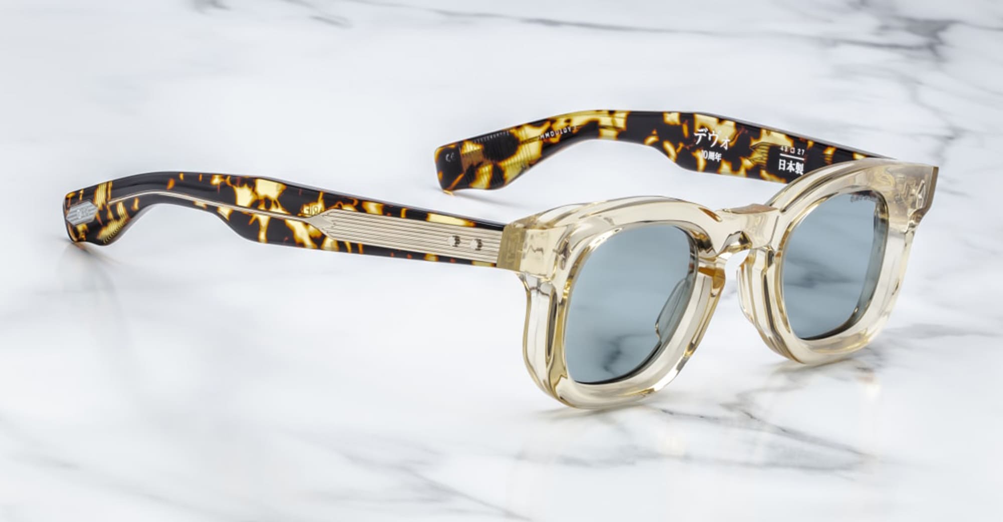 Ottica Mondello Roma - Jacques Marie Mage - JMMDU-10Y3 - DECADE COLLECTION: DEVAUX - DUN - Acetate - shape Panto - grey - EYEWEAR - SUNGLASSES - Uomo,Men - lens Blue - Made In Japan