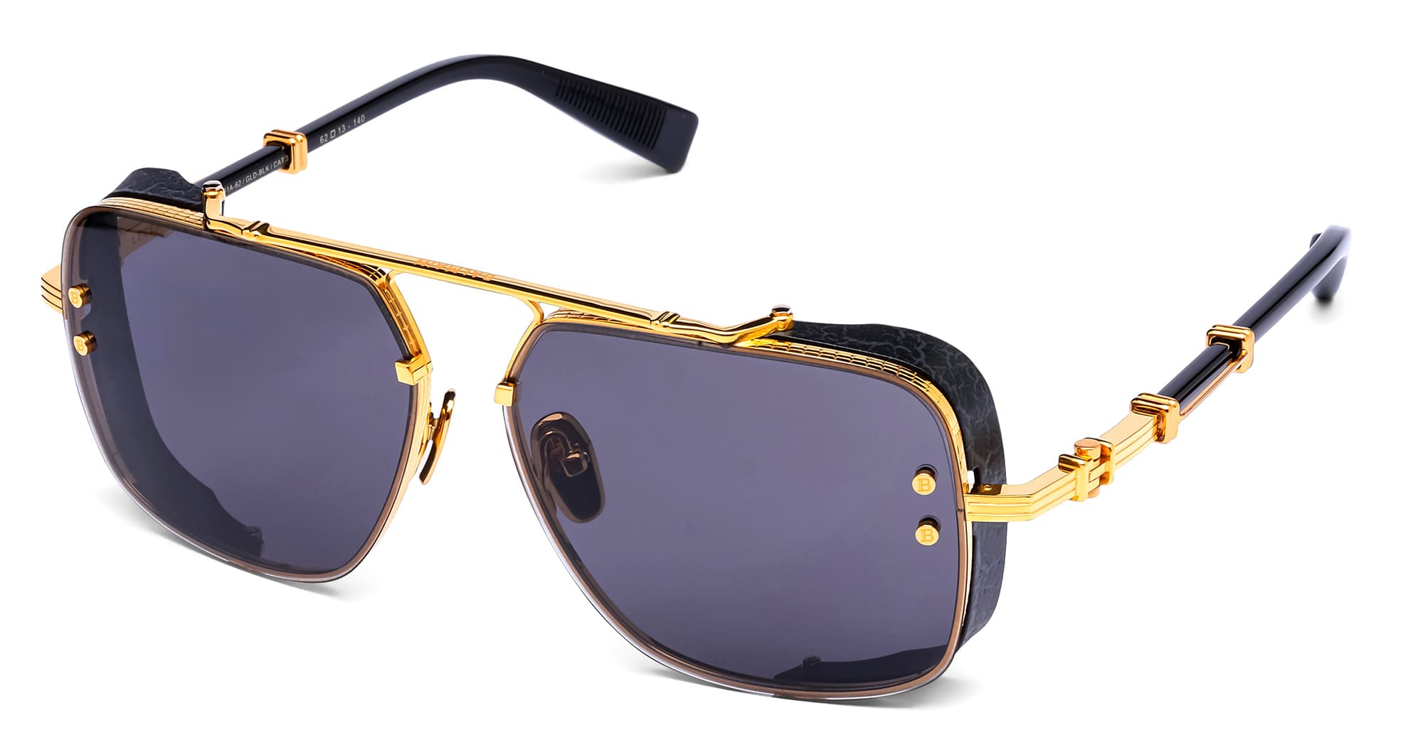 Ottica Mondello Roma - Balmain - BPS-181A-62 - LEGEND - 18K GOLD / BLACK - Titanium - shape Navigator - gold, black - EYEWEAR - SUNGLASSES - Unisex,Uomo,Donna,Women,Men - lens dark grey - Made In Japan