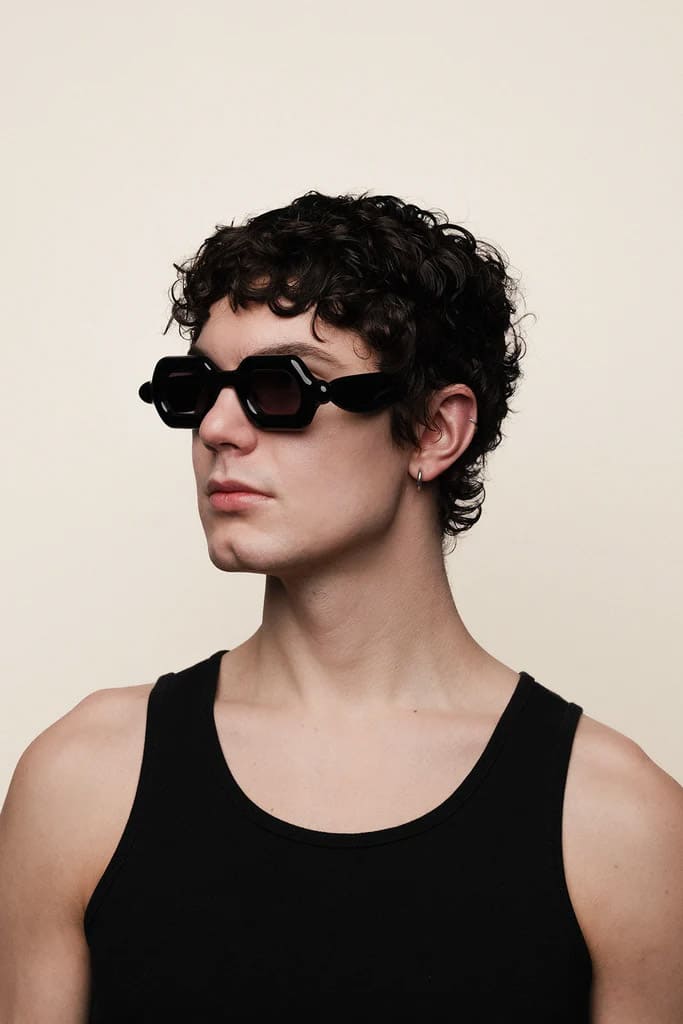 Ottica Mondello Roma - Paloceras - DB-SX - PEBBLE - Double Black SX - Acetate - shape Squared - Black - EYEWEAR - SUNGLASSES - Unisex,Uomo,Donna,Women,Men - lens Gradient grey - Made In China