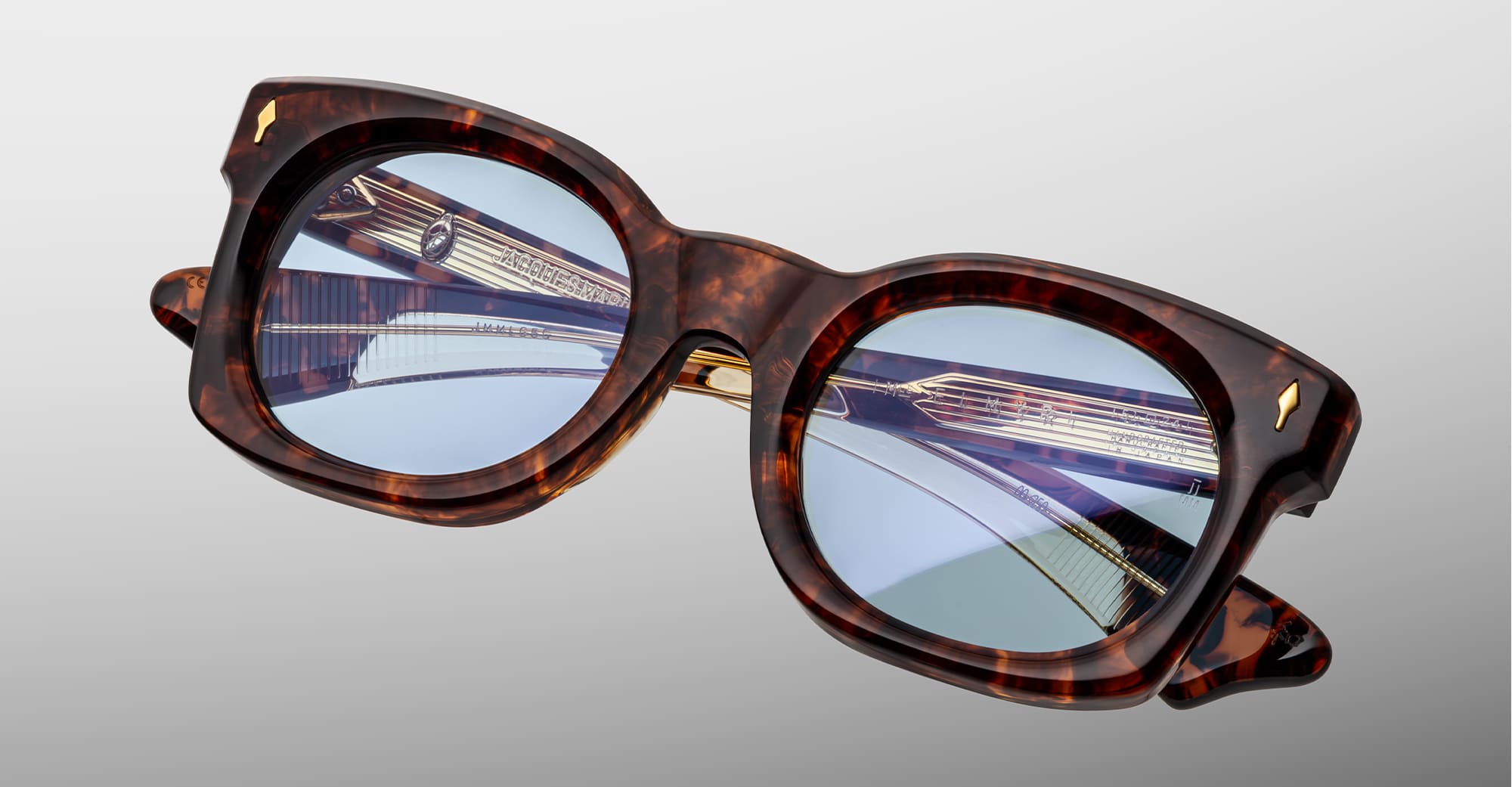 Ottica Mondello Roma - Jacques Marie Mage - JMMLG-5C - ELMYR - ARGYLE - titanium, acetate - shape Panto - Havana - EYEWEAR - SUNGLASSES - Unisex,Uomo,Donna,Women,Men - lens Blue - Made In Japan
