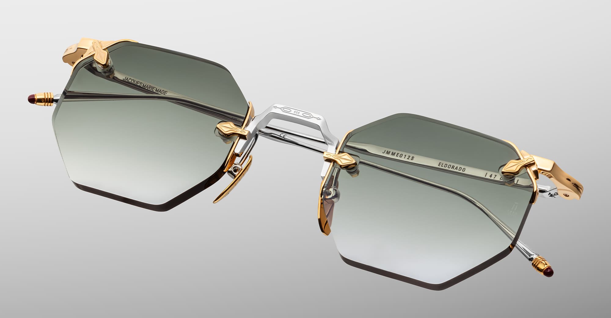 Ottica Mondello Roma - Jacques Marie Mage - JMMEO-12S - EL DORADO - ELECTRUM - beta titanium - shape Octagonal - gold, silver - EYEWEAR - SUNGLASSES - Unisex,Uomo,Donna,Women,Men - lens Gradient green - Made In Japan
