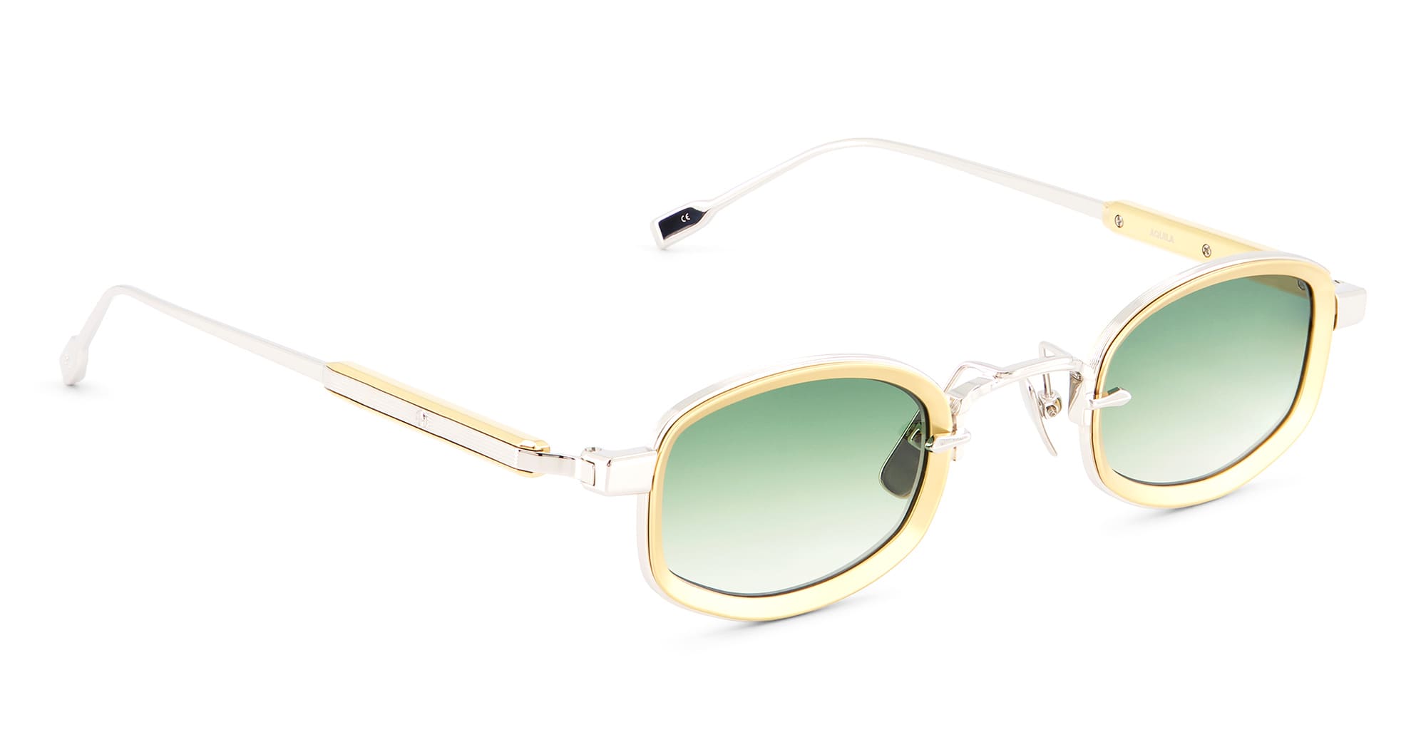 Ottica Mondello Roma - Sato - Aquila-P-YG-1 - AQUILA - PLATINUM / YELLOW GOLD - Acetate, titanium - shape Oval - silver, gold - EYEWEAR - SUNGLASSES - Unisex,Uomo,Donna,Women,Men - lens Gradient green - Made In Japan