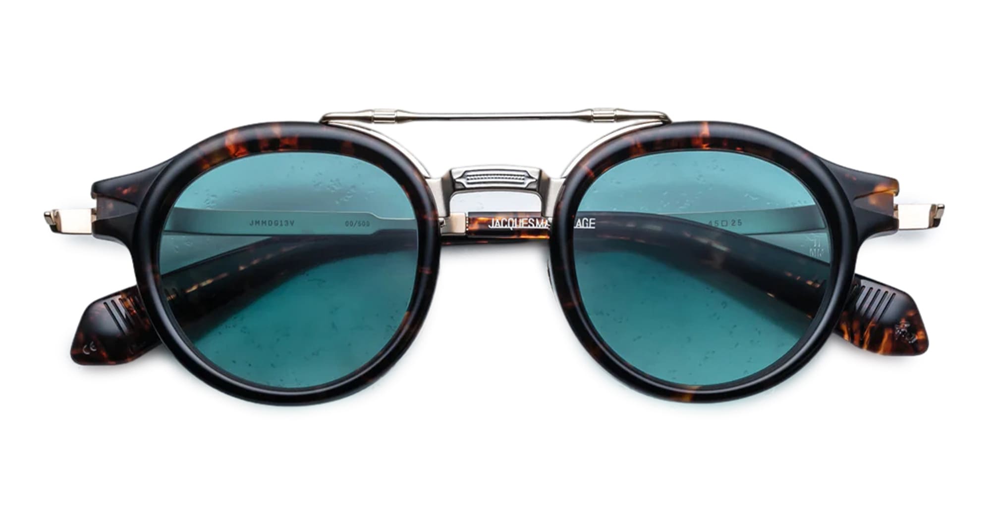 Ottica Mondello Roma - Jacques Marie Mage - J-ESN-DG-P5013V-OS - DELAGE - BEAU - Acetate, titanium - shape Round - havana, gold - EYEWEAR - SUNGLASSES - Uomo,Men - lens turquoise - Made In Japan