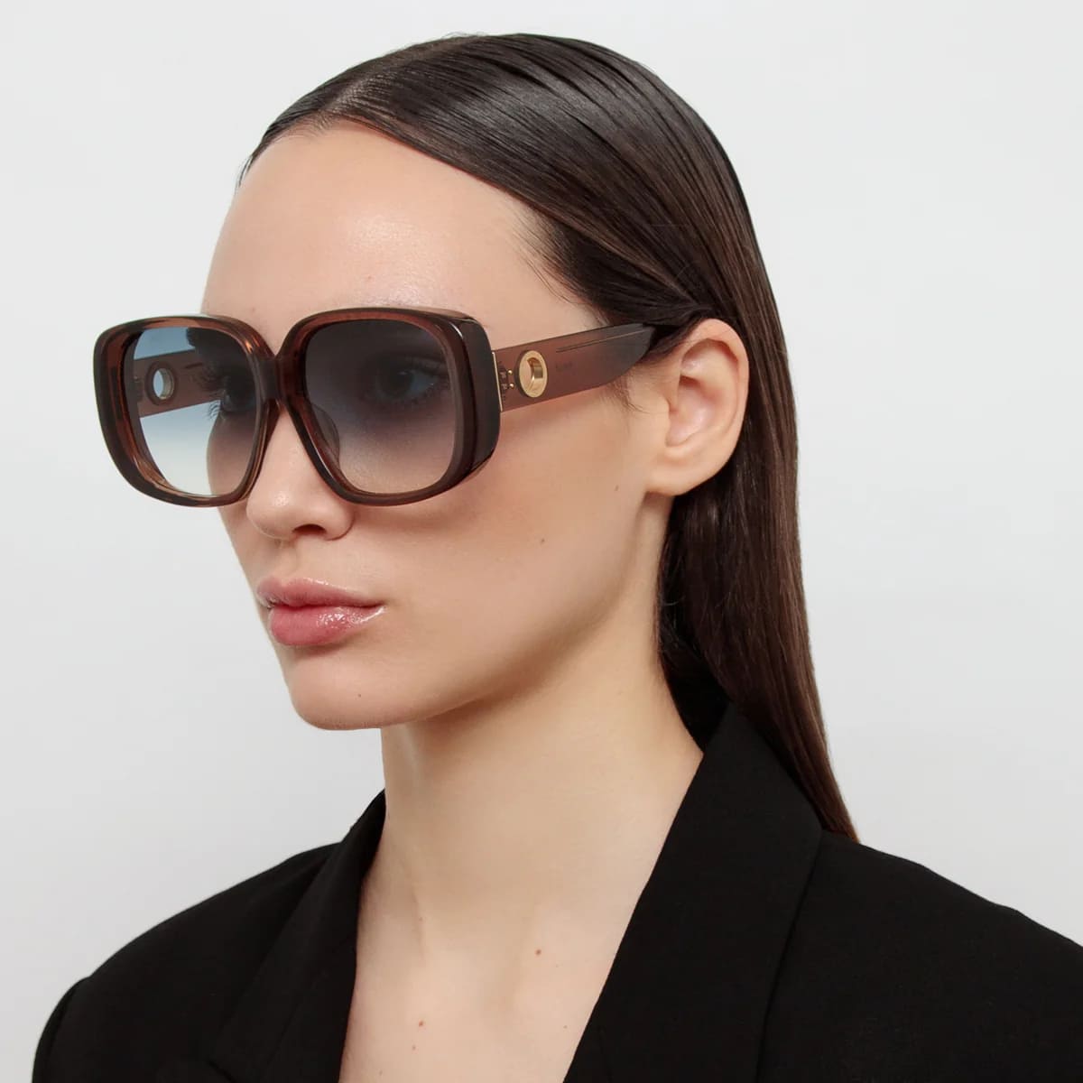 Ottica Mondello Roma - LINDA FARROW - LFL1529C4SUN - ASTRID - BROWN / AQUA - Acetate - shape Squared - brown - EYEWEAR - SUNGLASSES - Donna,Women - lens Gradient blue - Made In Japan