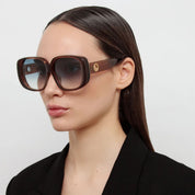 Ottica Mondello Roma - LINDA FARROW - LFL1529C4SUN - ASTRID - BROWN / AQUA - Acetate - shape Squared - brown - EYEWEAR - SUNGLASSES - Donna,Women - lens Gradient blue - Made In Japan