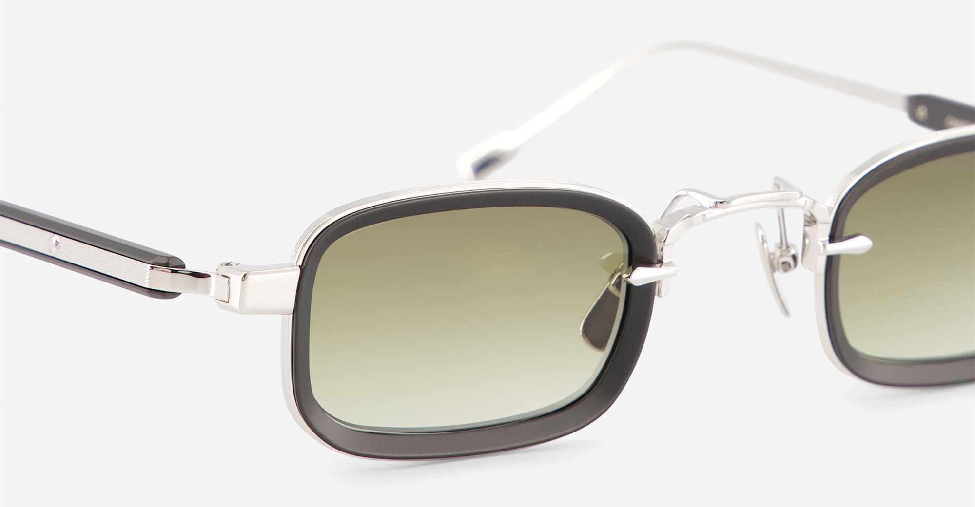 Ottica Mondello Roma - Sato - Canicula-P-B-1 - CANICULA - PLATINUM / MATTE BLACK - Acetate, titanium - shape Rectangular - silver, black - EYEWEAR - SUNGLASSES - Unisex,Uomo,Donna,Women,Men - lens Gradient green - Made In Japan