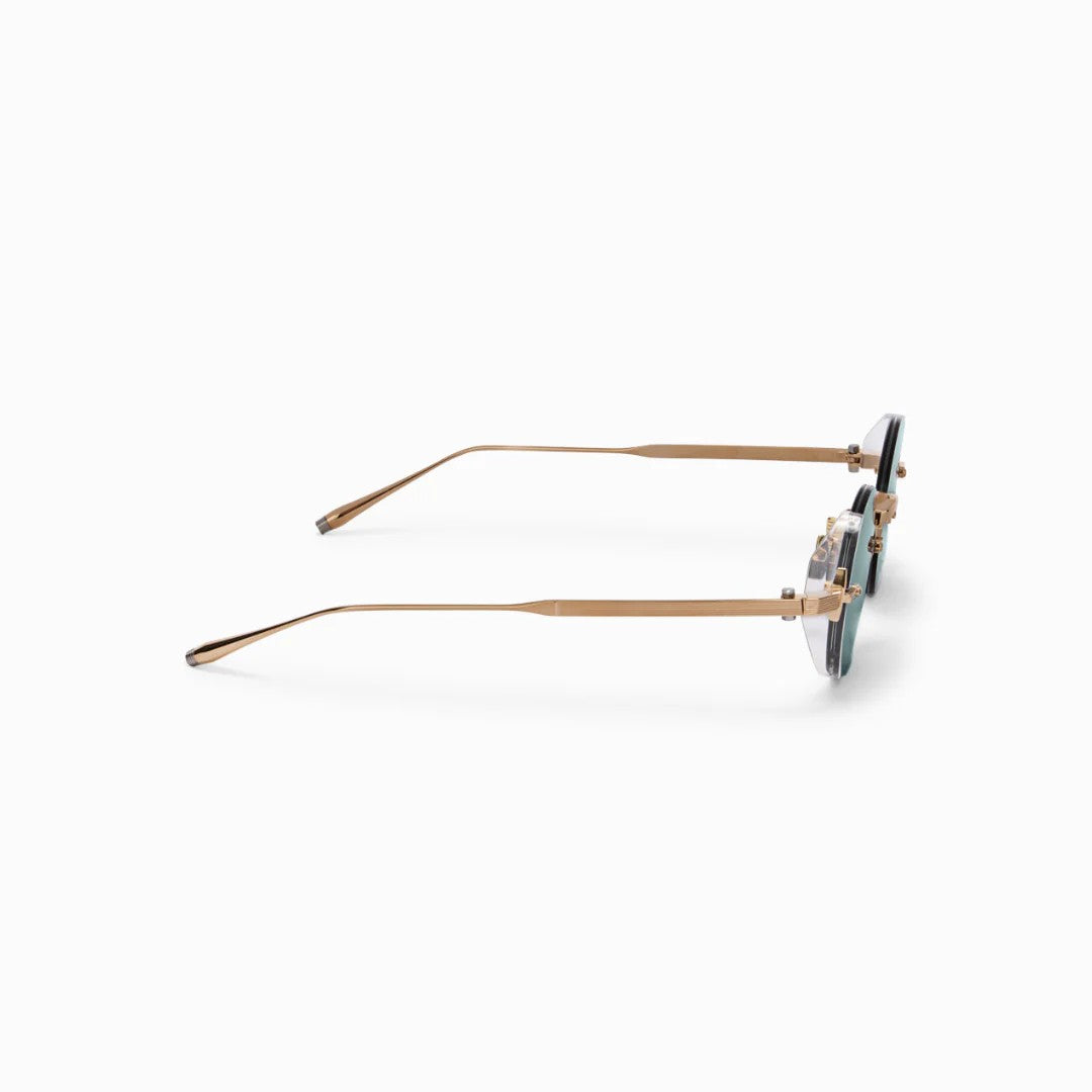 Ottica Mondello Roma - Akoni - AKS-519D-46 - JUPITER - SHINY 12K GOLD - Titanium - shape Round - black iron - EYEWEAR - SUNGLASSES - Unisex,Uomo,Donna,Women,Men - lens Green - Made In Japan