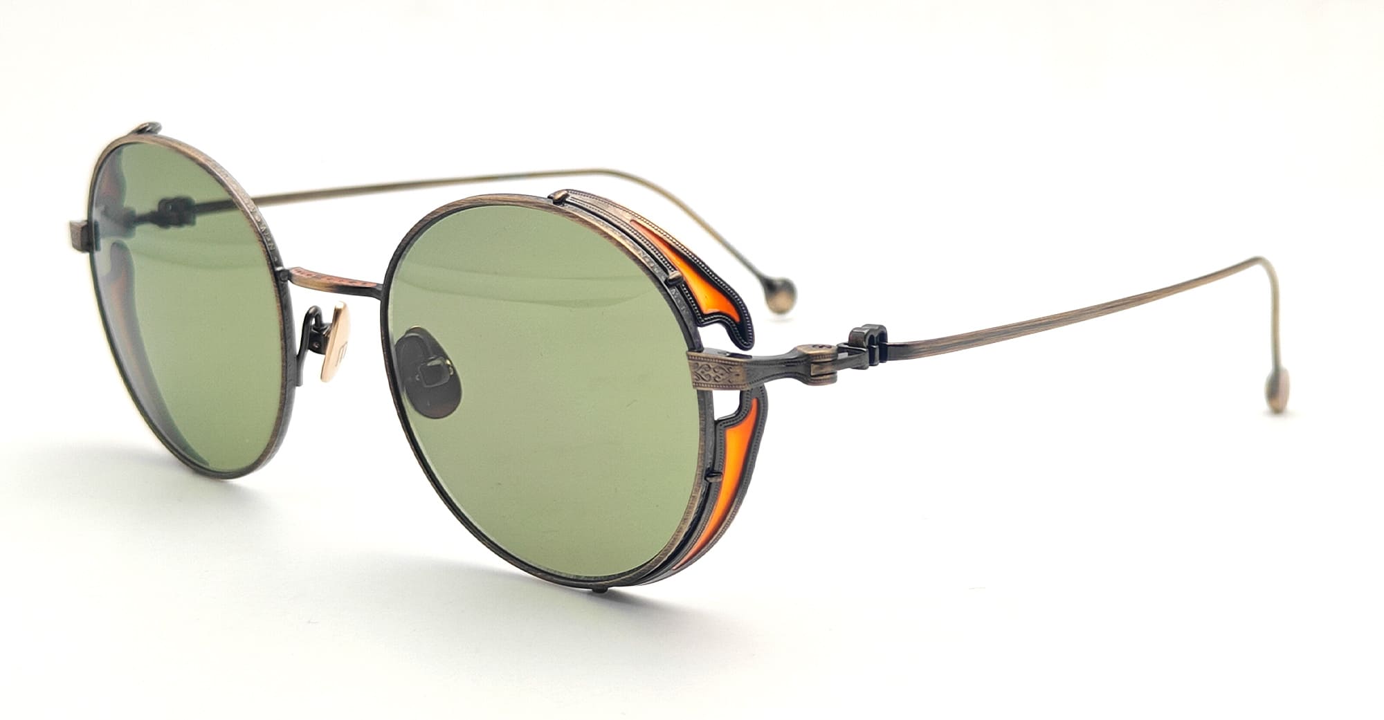  SAGE GREEN - Titanium - shape Round - antique gold - EYEWEAR - SUNGLASSES - Unisex,Uomo,Donna,Women,Men - lens Green - Made In Japan