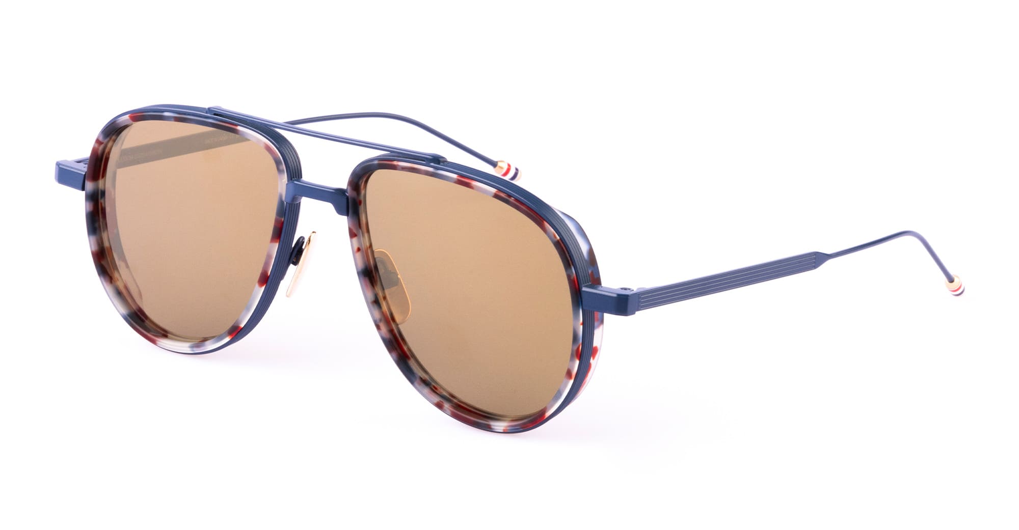Ottica Mondello Roma - Thom Browne - UES929A-G0003-410-56 - AVIATOR - DARK NAVY / RWB TORTOISE - Acetate, titanium - shape Aviator - blue - EYEWEAR - SUNGLASSES - Uomo,Men - lens Brown - Made In Japan