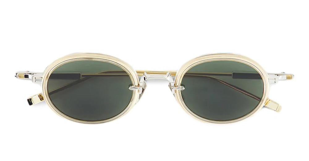 Ottica Mondello Roma - Sato - Acamar-II-P-LG-1 - ACAMAR II - Platinum / lunar gold - Titanium - shape Oval - silver, gold - EYEWEAR - SUNGLASSES - Unisex,Uomo,Donna,Women,Men - lens Green - Made In Japan