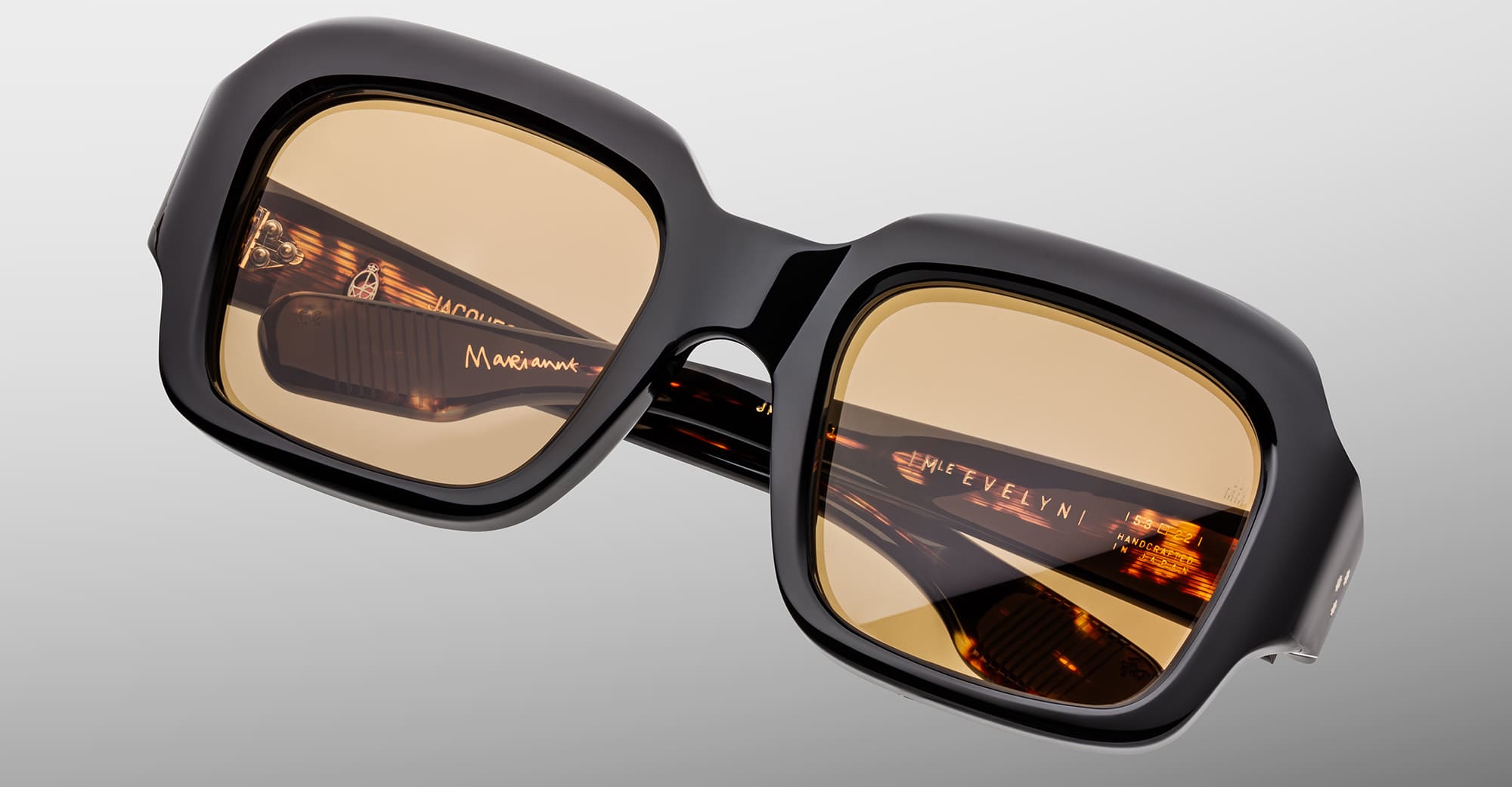 Ottica Mondello Roma - Jacques Marie Mage - JMMMF-K31 - MARIANNE FAITHFULL: EVELYN - MONDAY - Acetate - shape Squared - Black - EYEWEAR - SUNGLASSES - Donna,Women - lens sepia - Made In Japan