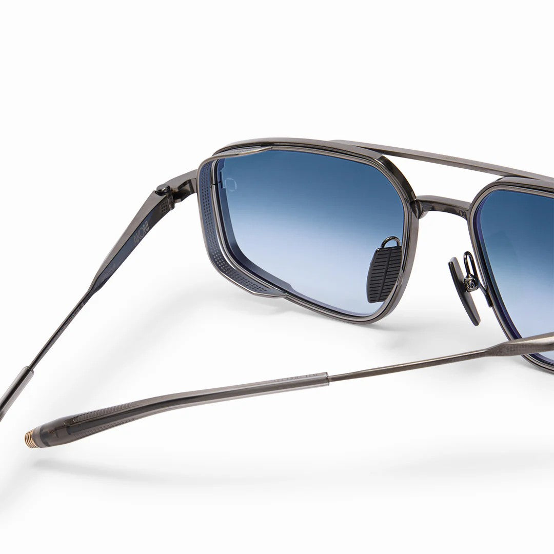 Ottica Mondello Roma - Akoni - AKS-534B-55 - ATLANTIS - BRUSHED BLACK RHODIUM - Titanium - shape Navigator - Black - EYEWEAR - SUNGLASSES - Unisex,Uomo,Donna,Women,Men - lens Gradient blue - Made In Japan