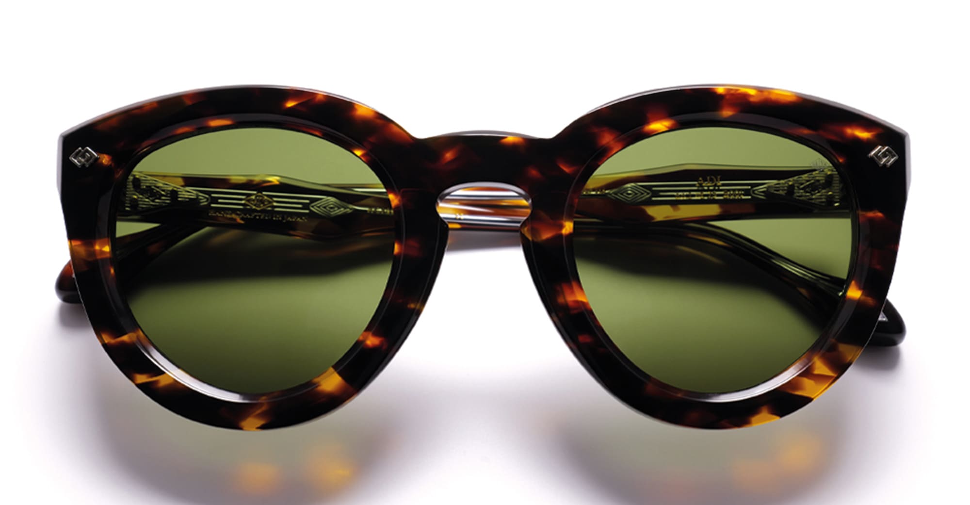  18k gold plated - Acetate, titanium - shape Panto - Tortoise - EYEWEAR - SUNGLASSES - Unisex,Uomo,Donna,Women,Men - lens Green - Made In Japan