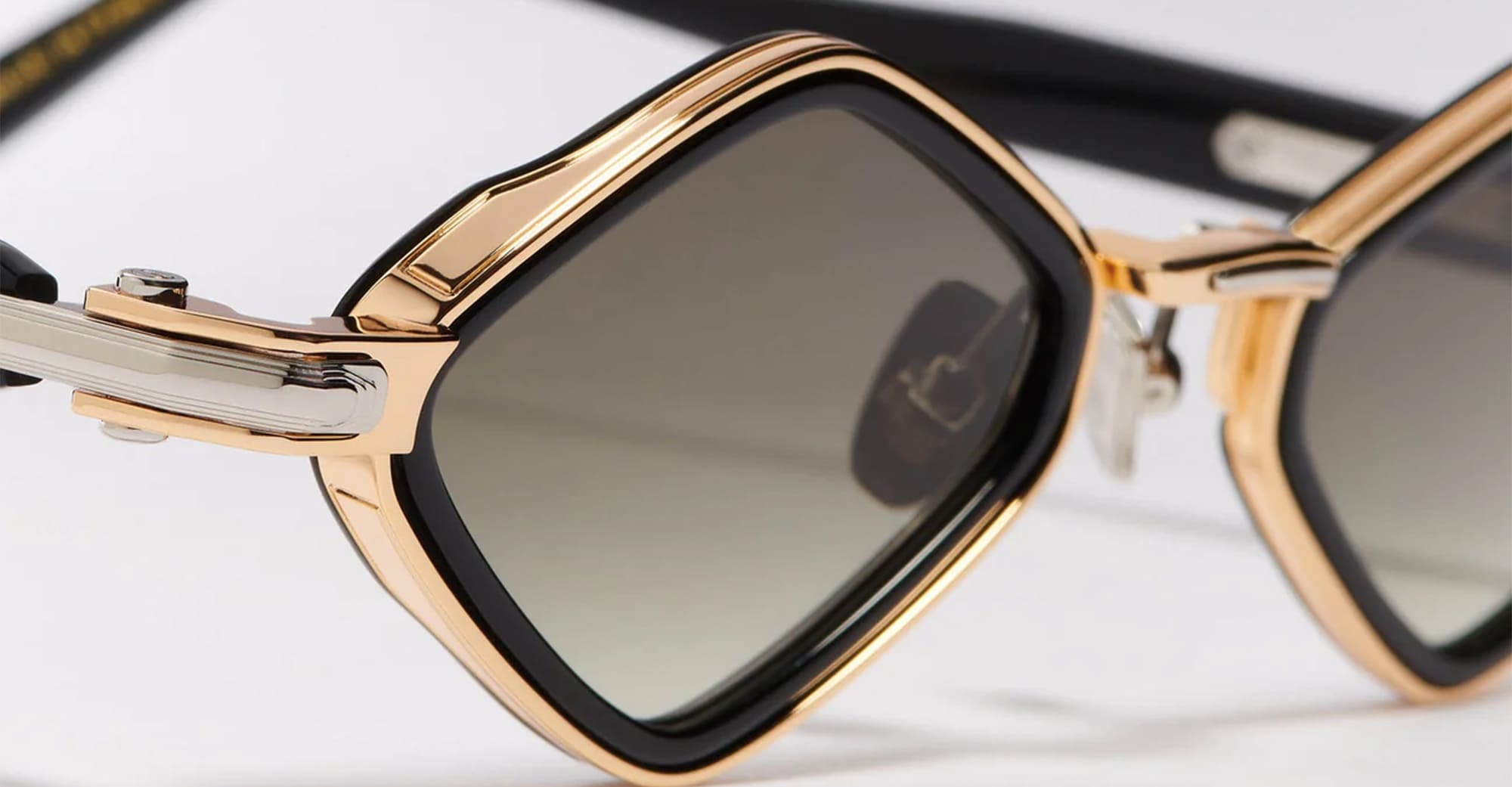 Ottica Mondello Roma - John Dalia - LANA-C409 - LANA - C409 Shiny Black - Yellow Gold / Platine  - titanium, acetate - shape Diamond - Black, gold - EYEWEAR - SUNGLASSES - Unisex,Uomo,Donna,Women,Men - lens Gradient green - Made In France