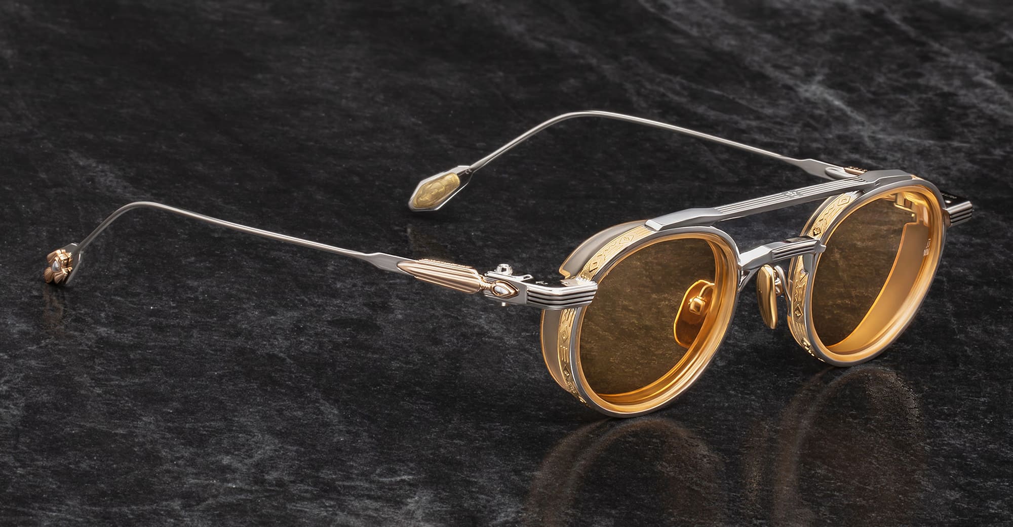 Ottica Mondello Roma - Jacques Marie Mage - JMMLX-12S - LAST FRONTIER VII - LIVINGSTONE - ELECTRUM - Titanium - shape Round - Gold - EYEWEAR - SUNGLASSES - Unisex,Uomo,Donna,Women,Men - lens orange - Made In Japan