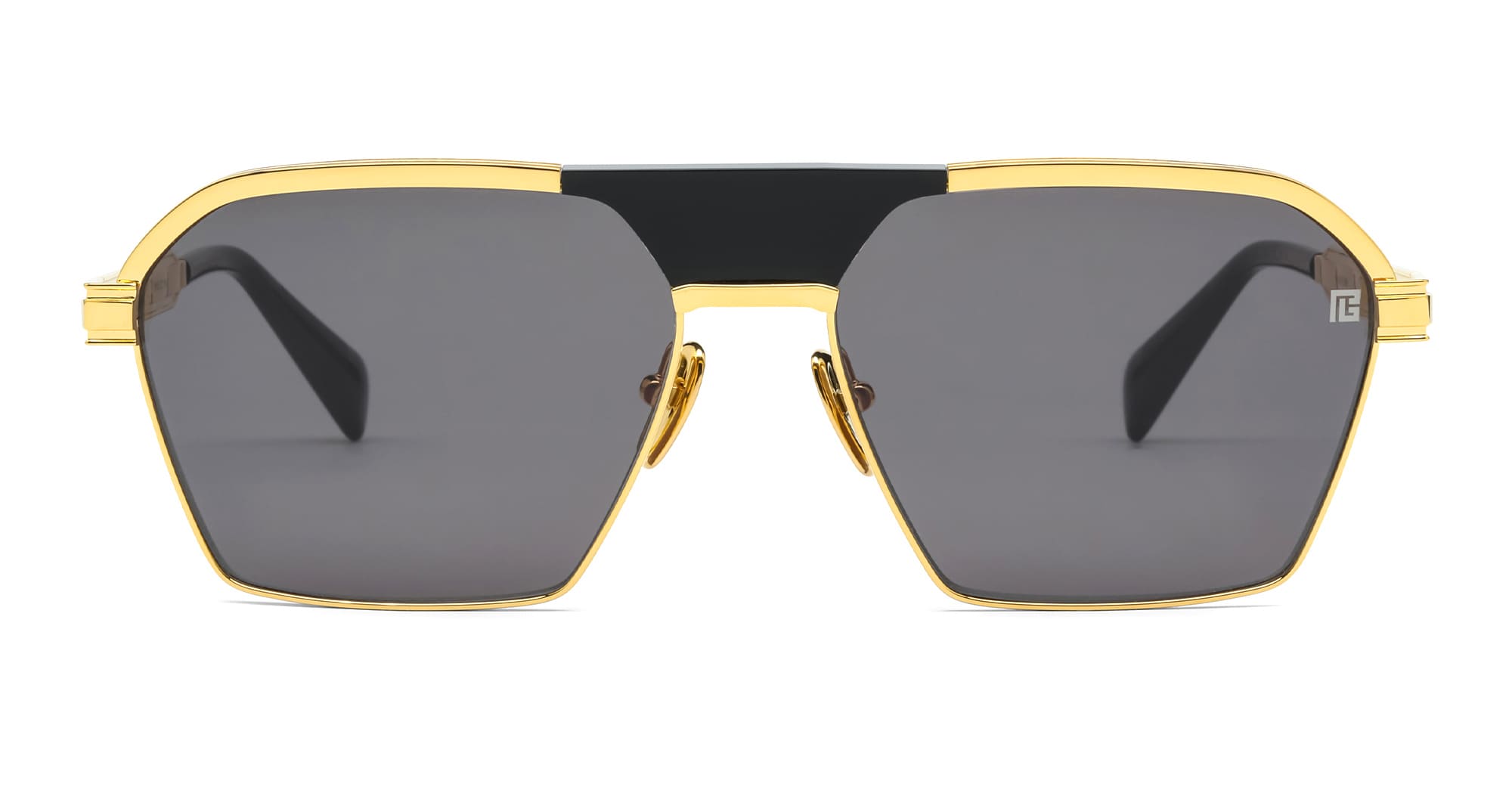 Ottica Mondello Roma - Balmain - BPS-177A-60 - SERGEANT - 18K GOLD / BLACK - acetate, titanium  - shape Navigator - Black, gold - EYEWEAR - SUNGLASSES - Unisex,Uomo,Donna,Women,Men - lens Grey - Made In Japan
