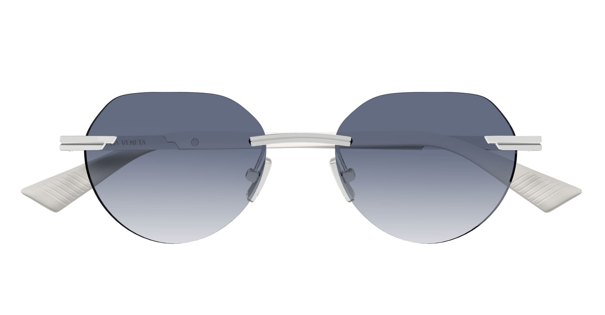 Ottica Mondello Roma - Bottega Veneta - BV1379S-004 - BV1379S-004 - SILVER / WHITE - Metal - shape Round - Silver - EYEWEAR - SUNGLASSES - Unisex,Uomo,Donna,Women,Men - lens Gradient blue - Made In Italy