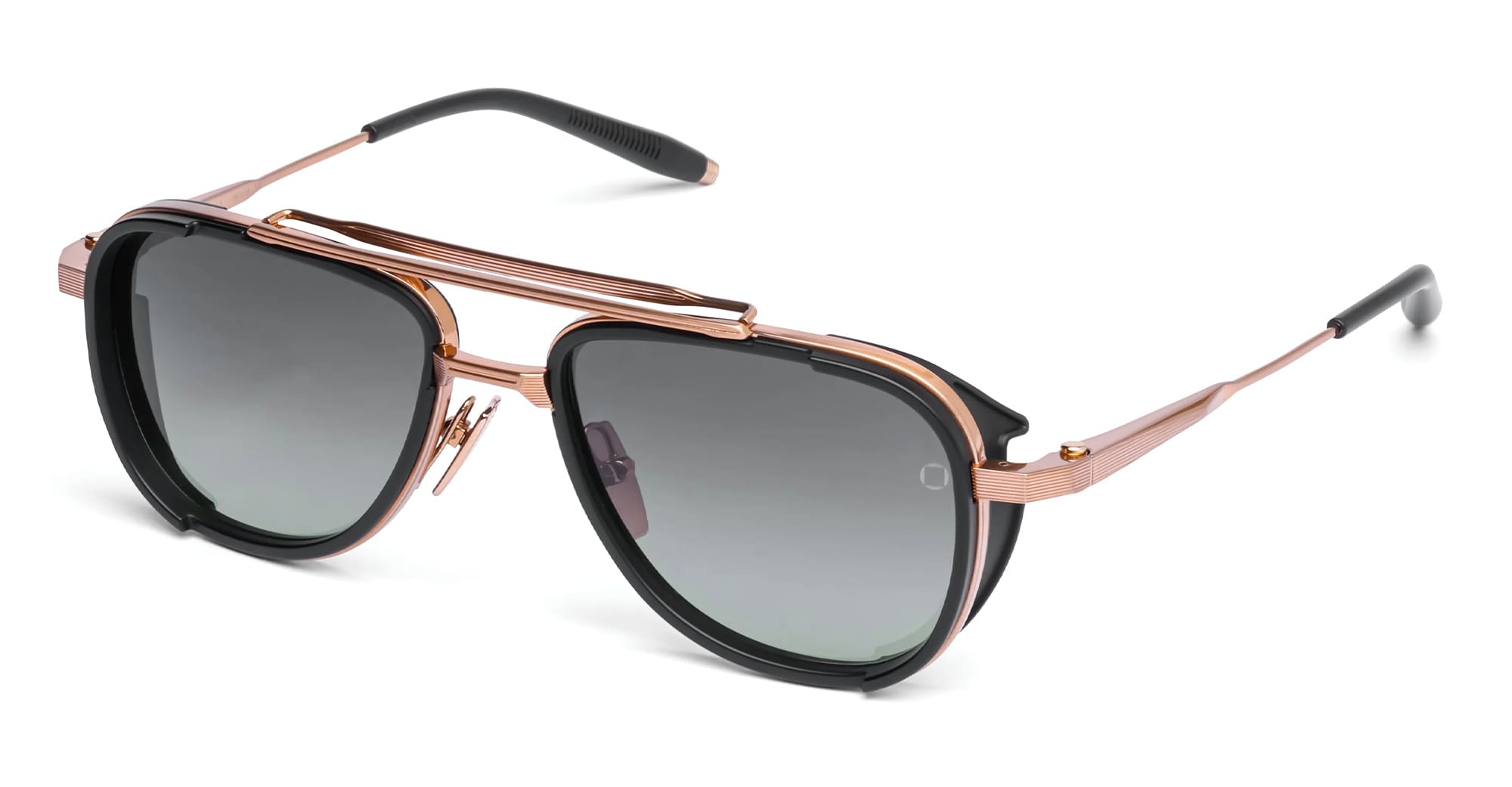 Ottica Mondello Roma - Akoni - AKS-525A-54 - SPITZER - BRUSHED ROSE GOLD/ MATTE BLACK - titanium, acetate - shape Aviator - rose gold, black - EYEWEAR - SUNGLASSES - Unisex,Uomo,Donna,Women,Men - lens Gradient grey - Made In Japan
