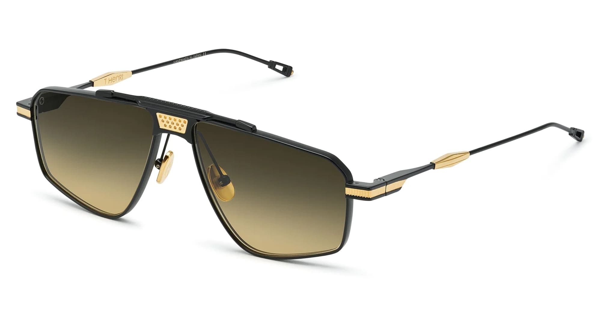 Ottica Mondello Roma - T HENRI - DMC008 - DROPHEAD - TRAVERSE - Titanium - shape Aviator - Black, gold - EYEWEAR - SUNGLASSES - Unisex,Uomo,Donna,Women,Men - lens Gradient brown - Made In Japan