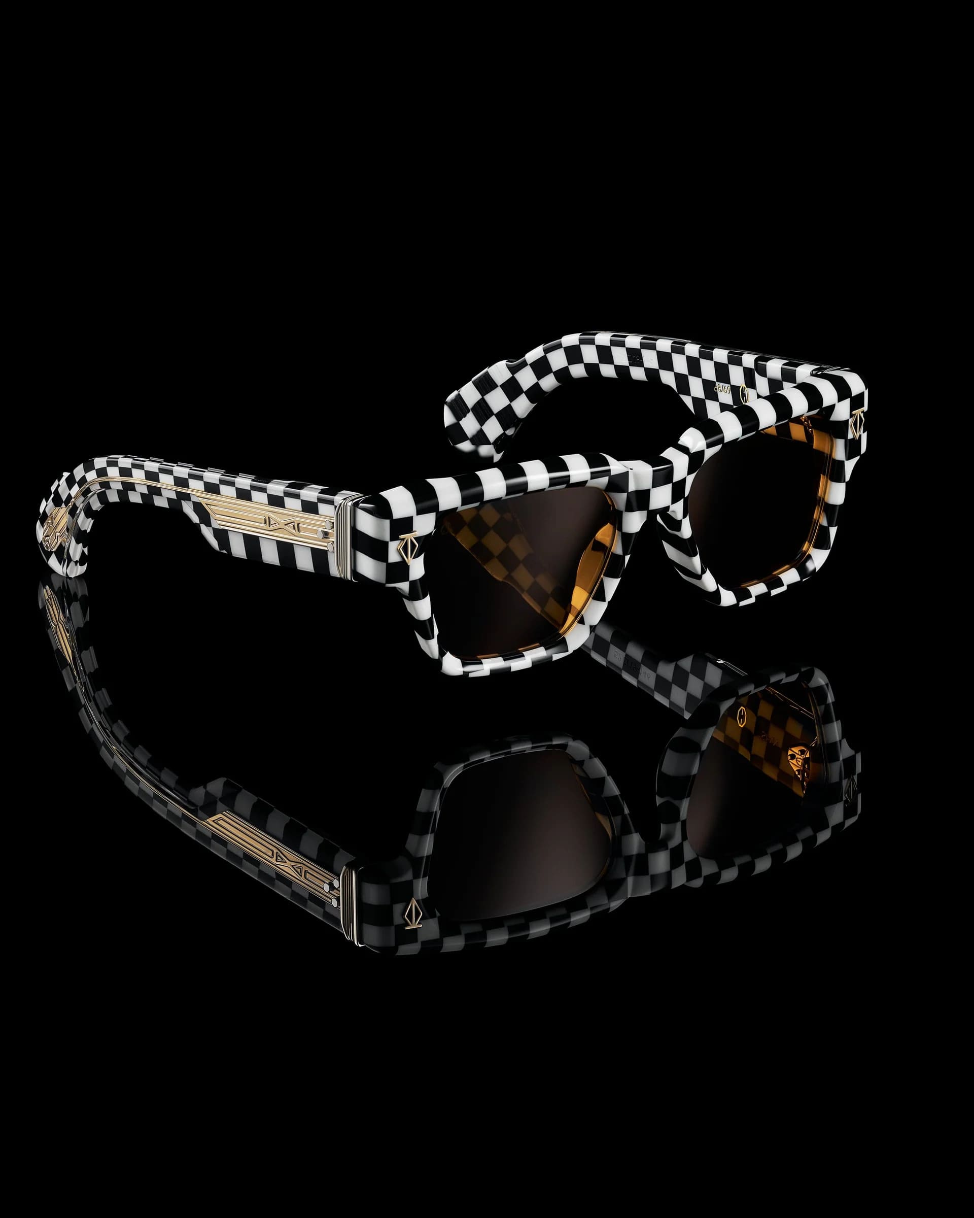 Ottica Mondello Roma - T HENRI - SIAF - SIAN - FINISHLINE - Acetate - shape Squared - black, white - EYEWEAR - SUNGLASSES - Unisex,Uomo,Donna,Women,Men - lens orange - Made In Japan