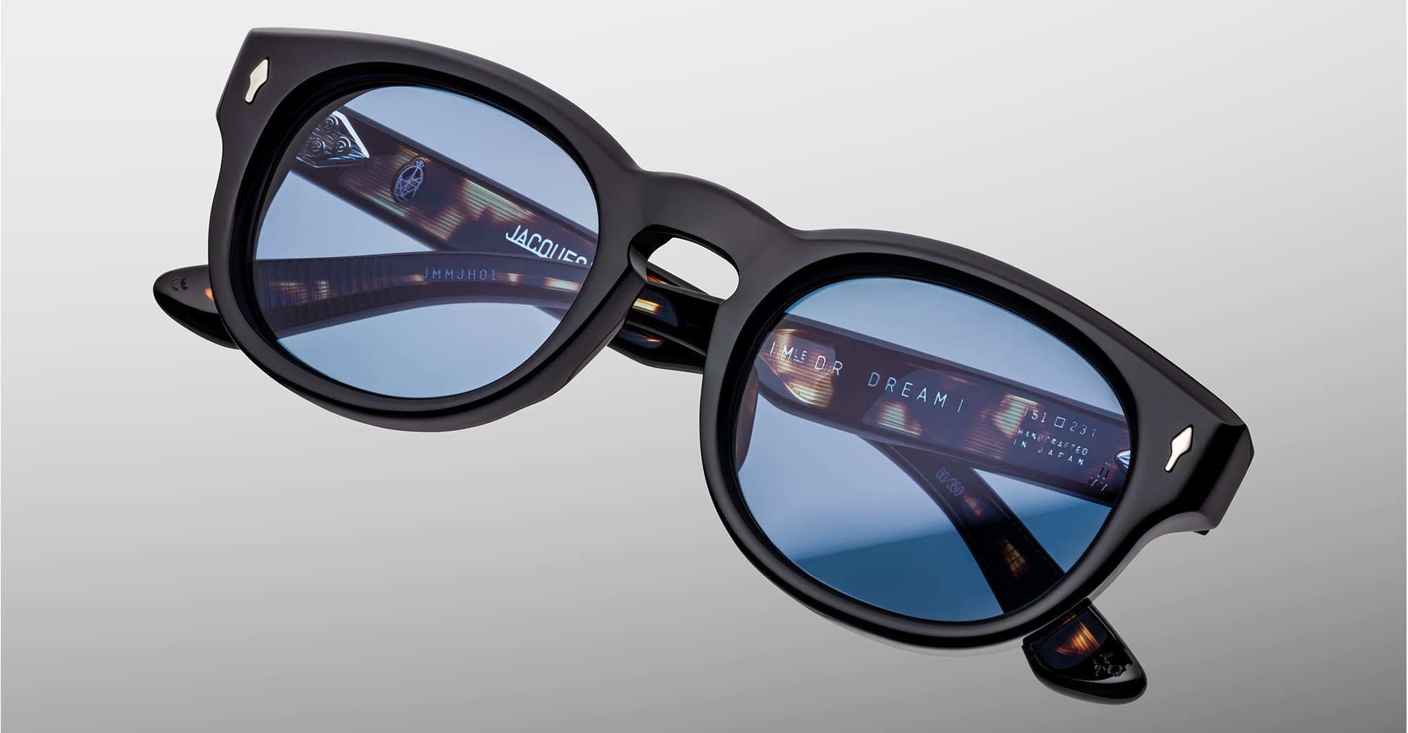 Ottica Mondello Roma - Jacques Marie Mage - JMMJH-01 - DR. DREAM - NOIR - Acetate - shape Panto - Black - EYEWEAR - SUNGLASSES - Unisex,Uomo,Donna,Women,Men - lens Blue - Made In Japan