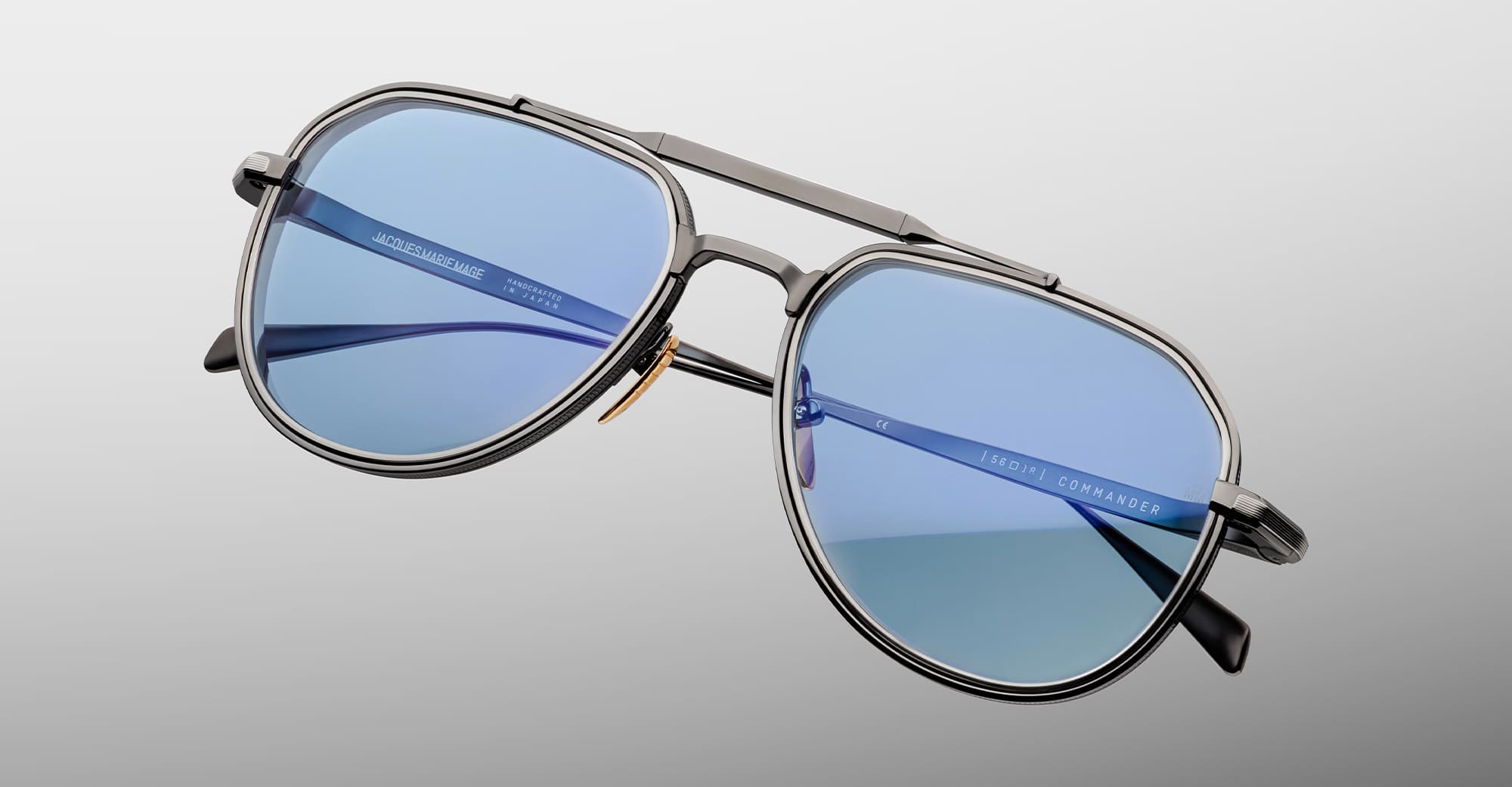 Ottica Mondello Roma - Jacques Marie Mage - JMMMD-2H - COMMANDER - ANTIQUE SILVER - Titanium - shape Pilot - Silver - EYEWEAR - SUNGLASSES - Unisex,Uomo,Donna,Women,Men - lens Blue - Made In Japan