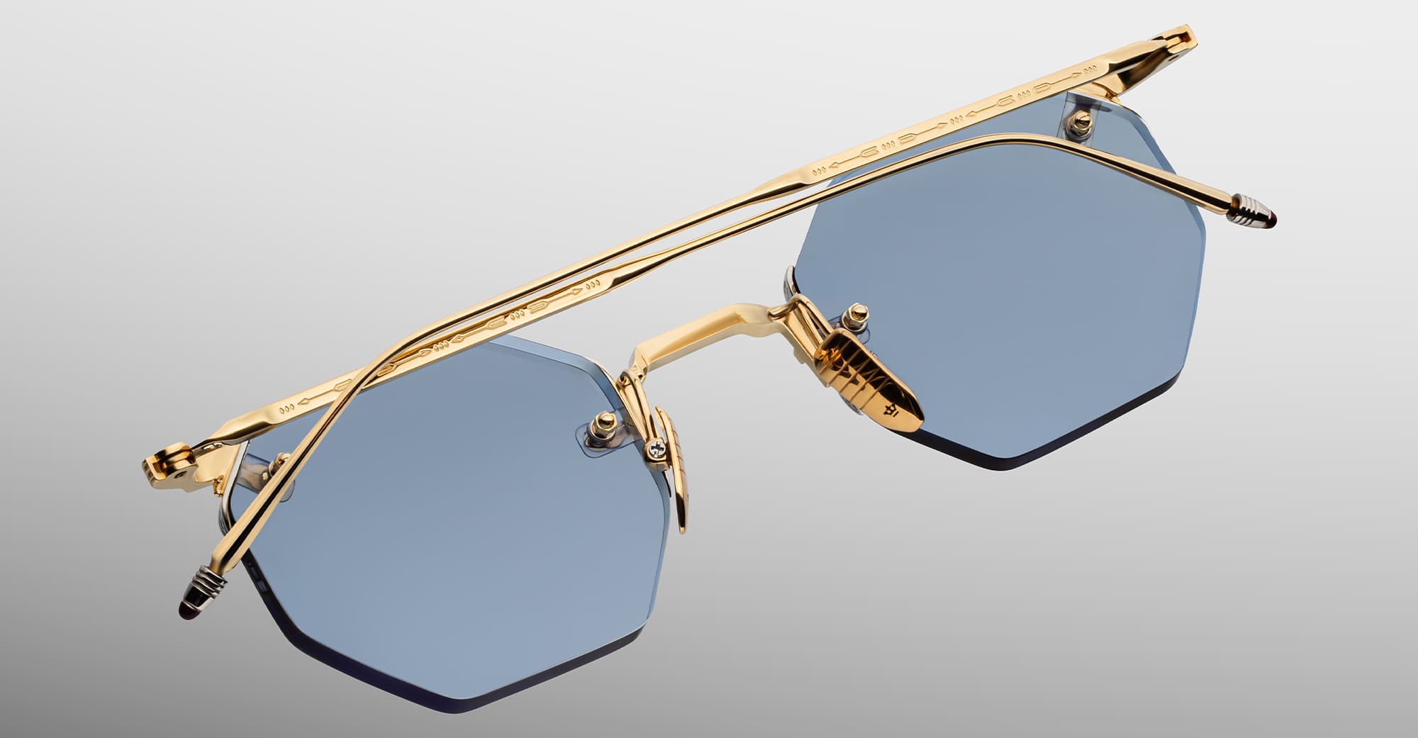 Ottica Mondello Roma - Jacques Marie Mage - JMMEO-19H - EL DORADO - CIEL - beta titanium - shape Octagonal - Gold - EYEWEAR - SUNGLASSES - Unisex,Uomo,Donna,Women,Men - lens Blue - Made In Japan