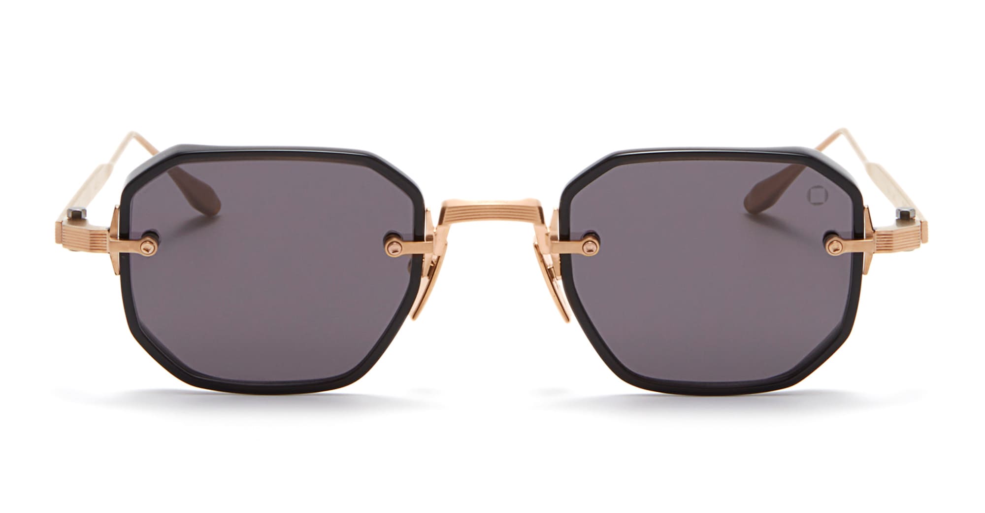 Ottica Mondello Roma - Akoni - AKS-307A-47 - JUNO-TWO - BRUSHED WHITE GOLD / BLACK CRYSTAL - Acetate, titanium - shape Octagonal - Gold - EYEWEAR - SUNGLASSES - Uomo,Men - lens Grey - Made In Japan