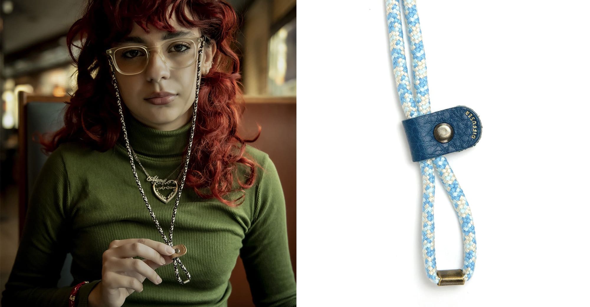 Silk cord - light blue / white