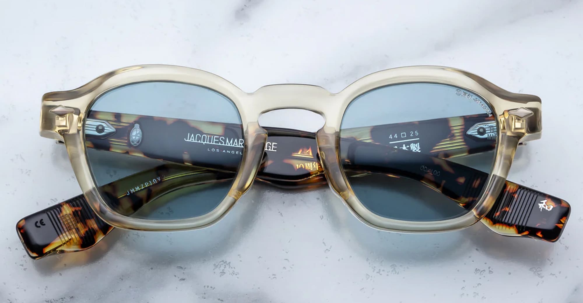Ottica Mondello Roma - Jacques Marie Mage - JMMZP-10Y3 - DECADE COLLECTION: ZEPHIRIN - DUN - Acetate - shape Squared - beige - EYEWEAR - SUNGLASSES - Uomo,Men - lens Blue - Made In Japan