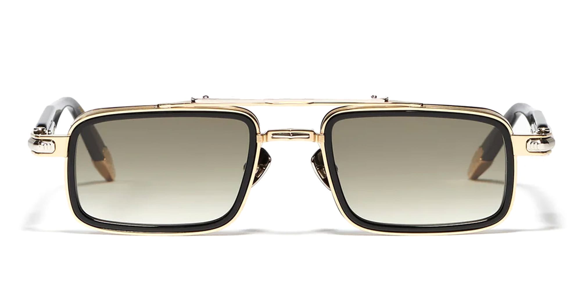 Ottica Mondello Roma - John Dalia - DANE-C409 - DANE - C409 Shiny Black / Yellow Gold / Platine  - titanium, acetate - shape Rectangular - gold, black - EYEWEAR - SUNGLASSES - Unisex,Uomo,Donna,Women,Men - lens Gradient green - Made In France