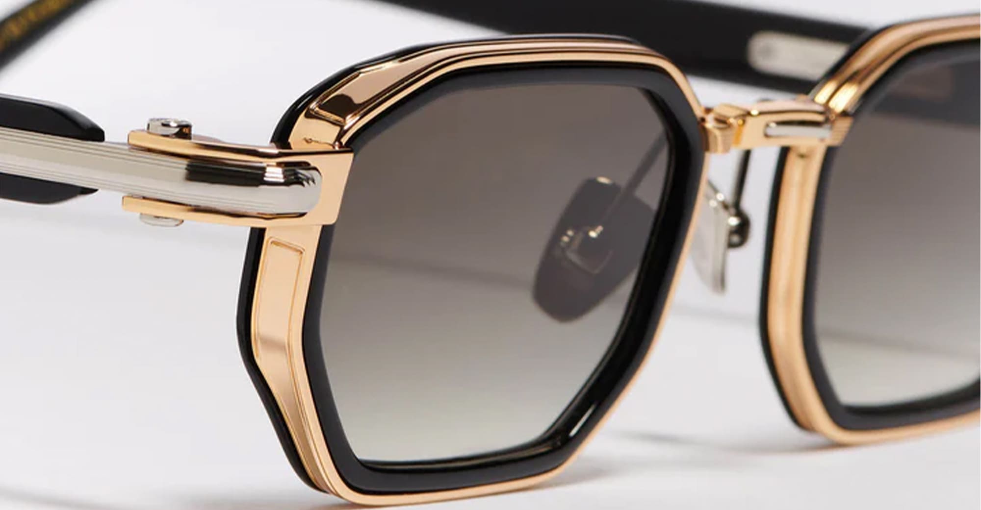 Ottica Mondello Roma - John Dalia - AXEL-C409 - AXEL - C409 Shiny Black / Yellow Gold / Platine - metal, acetate - shape Rectangular - Black, gold - EYEWEAR - SUNGLASSES - Unisex,Uomo,Donna,Women,Men - lens Gradient green - Made In France
