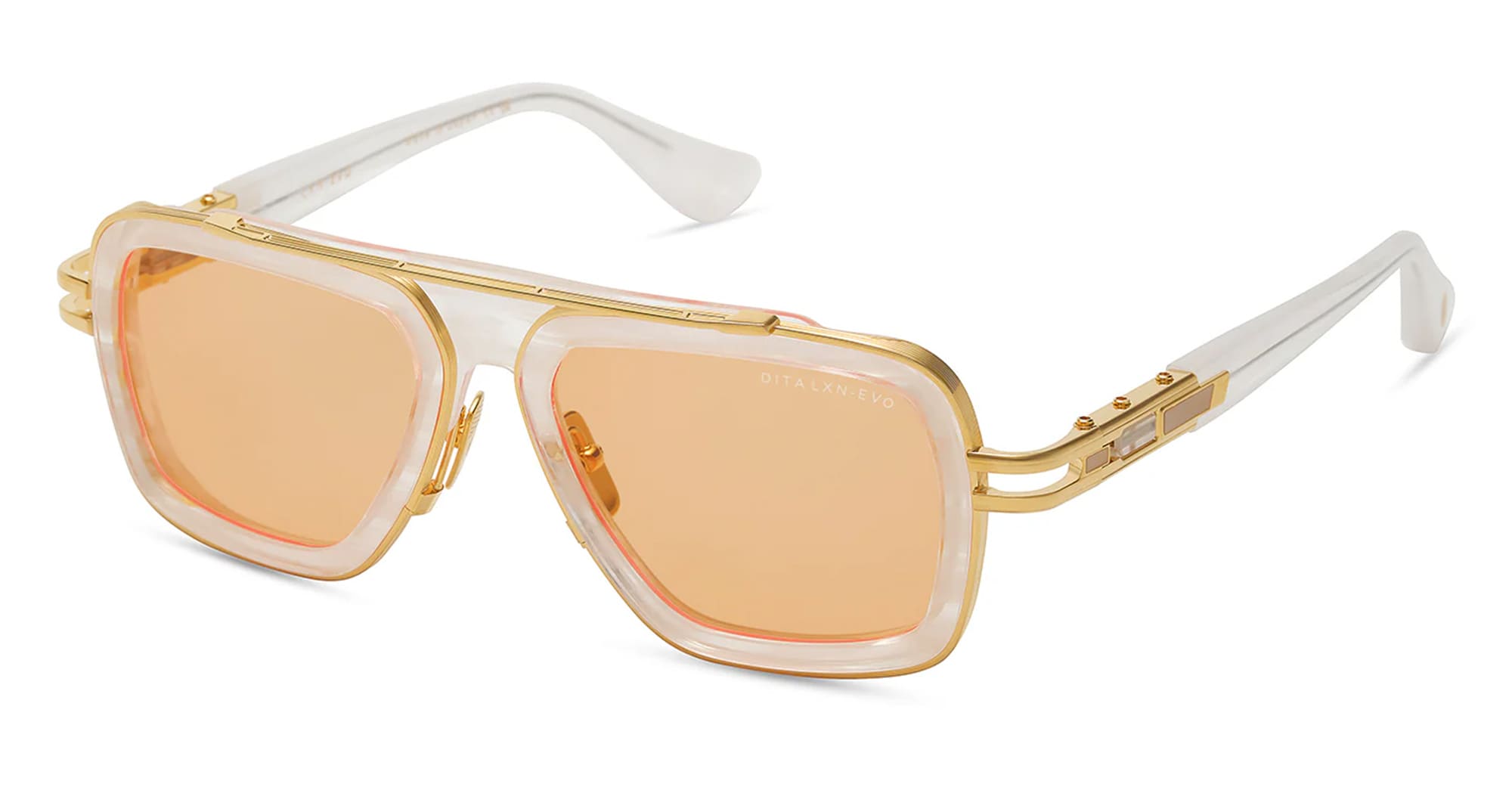 Ottica Mondello Roma - DITA - DTS403-A-06 - LXN-EVO - WHITE SWIRL / YELLOW GOLD - titanium, acetate - shape Navigator - white, gold - EYEWEAR - SUNGLASSES - Uomo,Men - lens orange - Made In Japan
