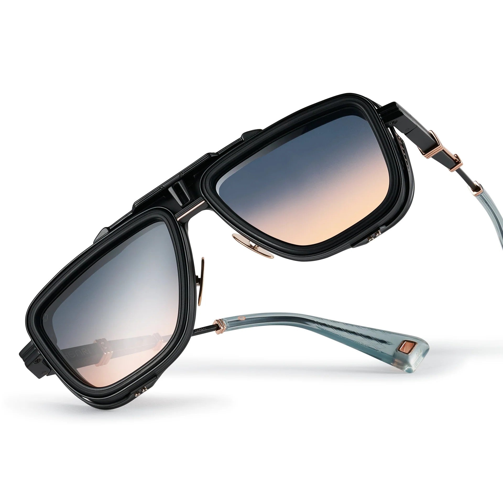 Ottica Mondello Roma - T HENRI - GTCP - GTO - PULSAR - Titanium - shape Navigator - rose gold, black - EYEWEAR - SUNGLASSES - Unisex,Uomo,Donna,Women,Men - lens Gradient blue - Made In Japan