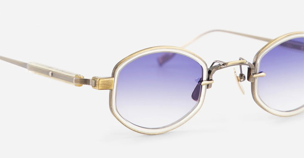 Ottica Mondello Roma - Sato - Mirac-AG-HC-1 - MIRAC - Antique Gold / Honey Crystal - Acetate, titanium - shape Oval - Gold - EYEWEAR - SUNGLASSES - Unisex,Uomo,Donna,Women,Men - lens Gradient blue - Made In Japan