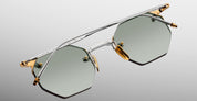 Ottica Mondello Roma - Jacques Marie Mage - JMMEO-12S - EL DORADO - ELECTRUM - beta titanium - shape Octagonal - gold, silver - EYEWEAR - SUNGLASSES - Unisex,Uomo,Donna,Women,Men - lens Gradient green - Made In Japan